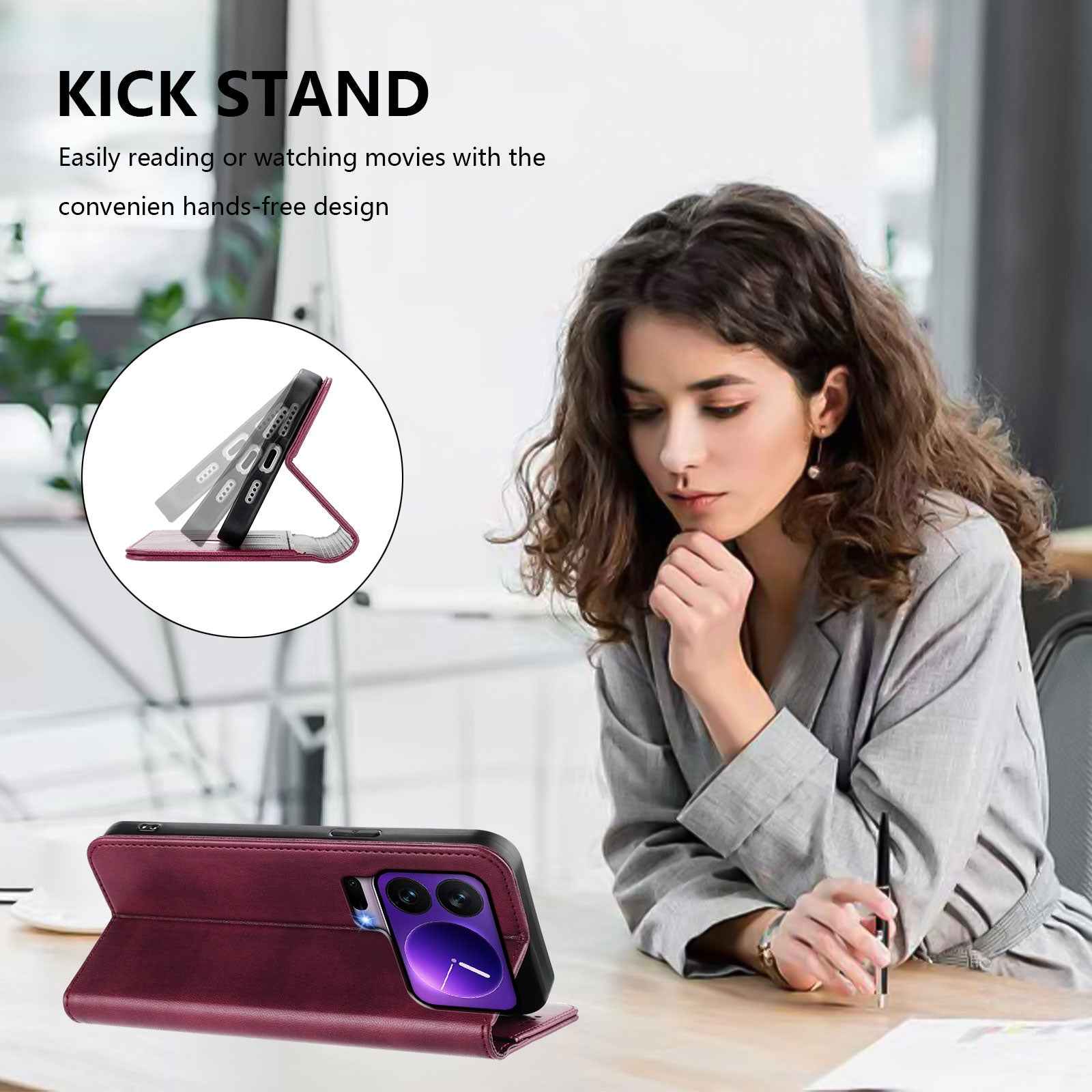 For Xiaomi 17 Pro Wallet Cases Retro Texture RFID Blocking Leather Phone Cover - Wine Red