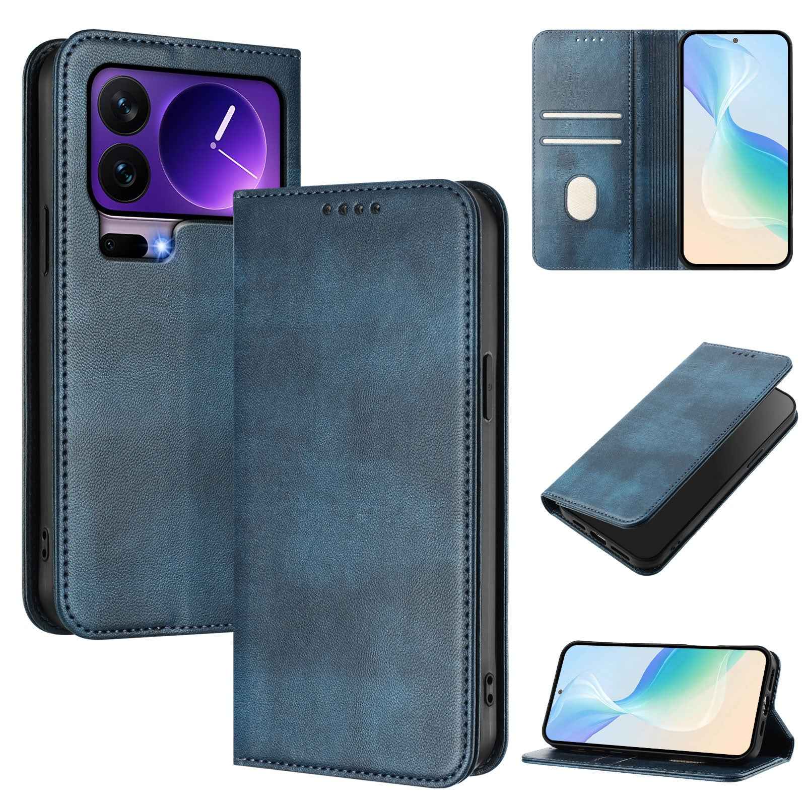 For Xiaomi 17 Pro Wallet Cases Retro Texture RFID Blocking Leather Phone Cover - Blue