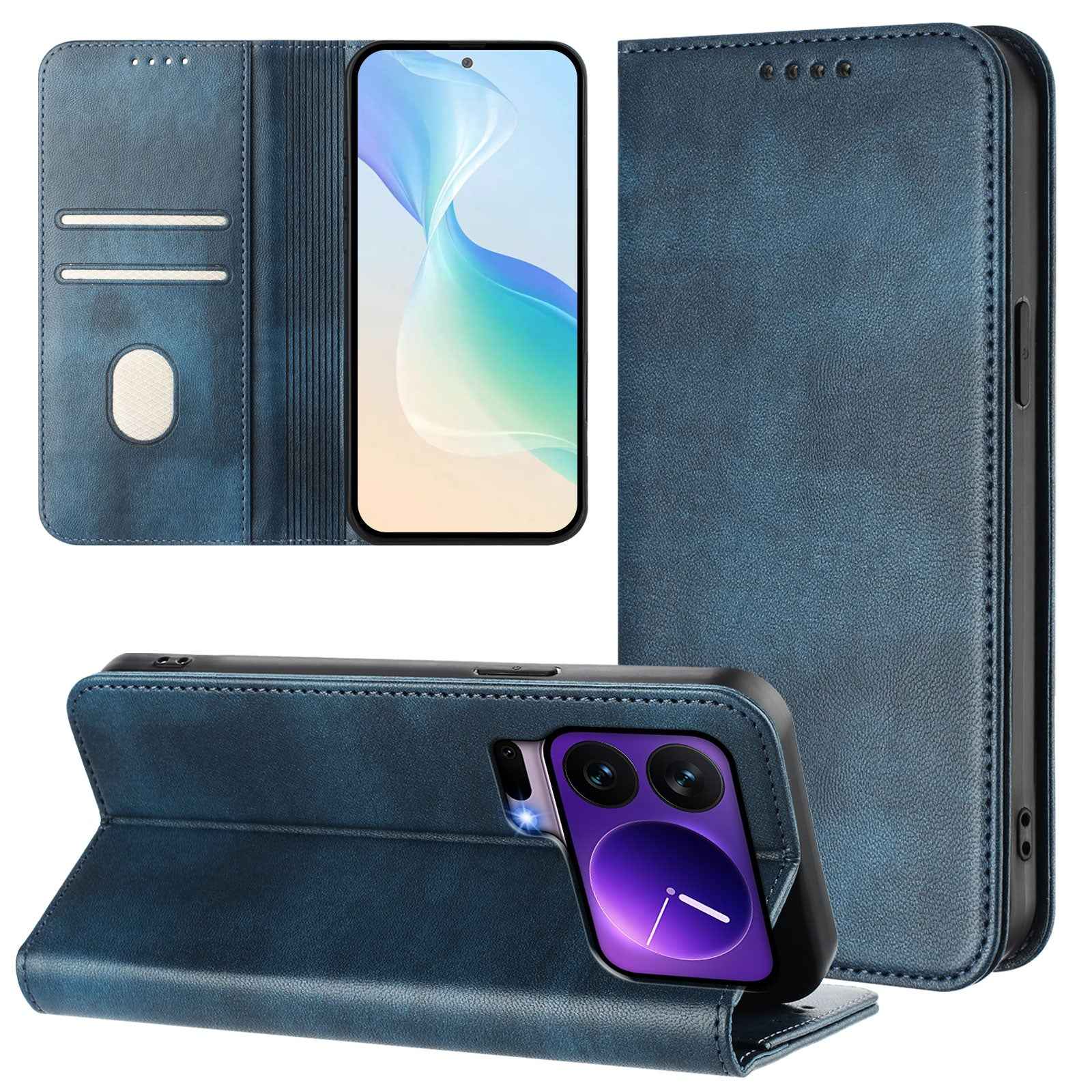 For Xiaomi 17 Pro Wallet Cases Retro Texture RFID Blocking Leather Phone Cover - Blue