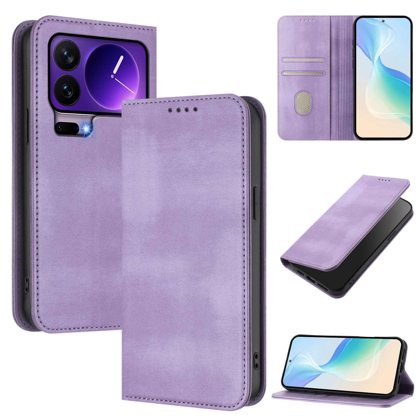 For Xiaomi 17 Pro Wallet Cases Retro Texture RFID Blocking Leather Phone Cover - Light Purple