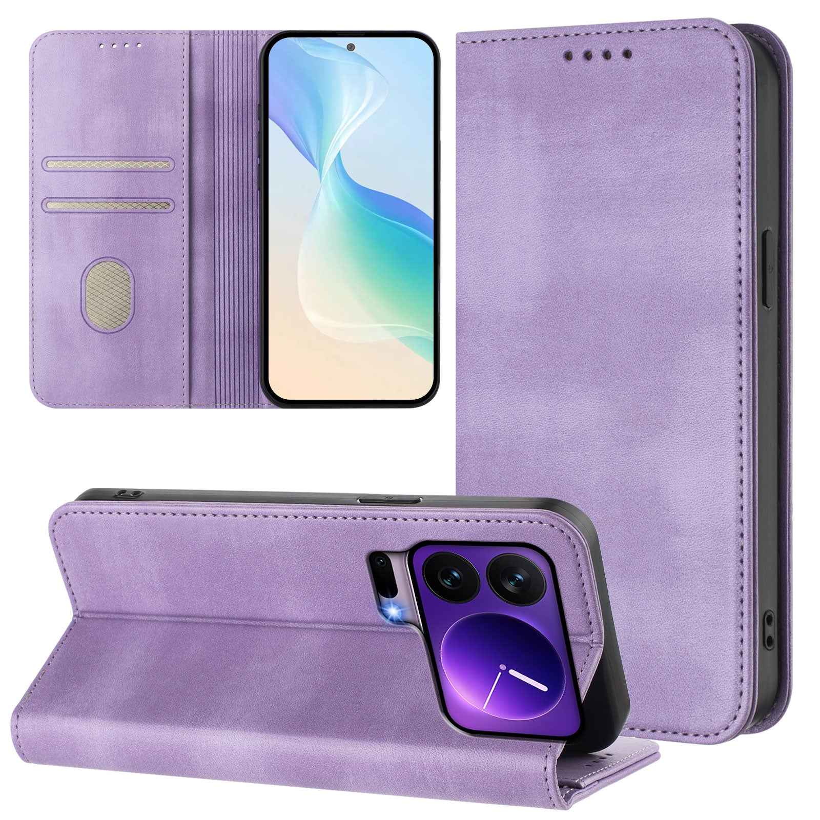 For Xiaomi 17 Pro Wallet Cases Retro Texture RFID Blocking Leather Phone Cover - Light Purple