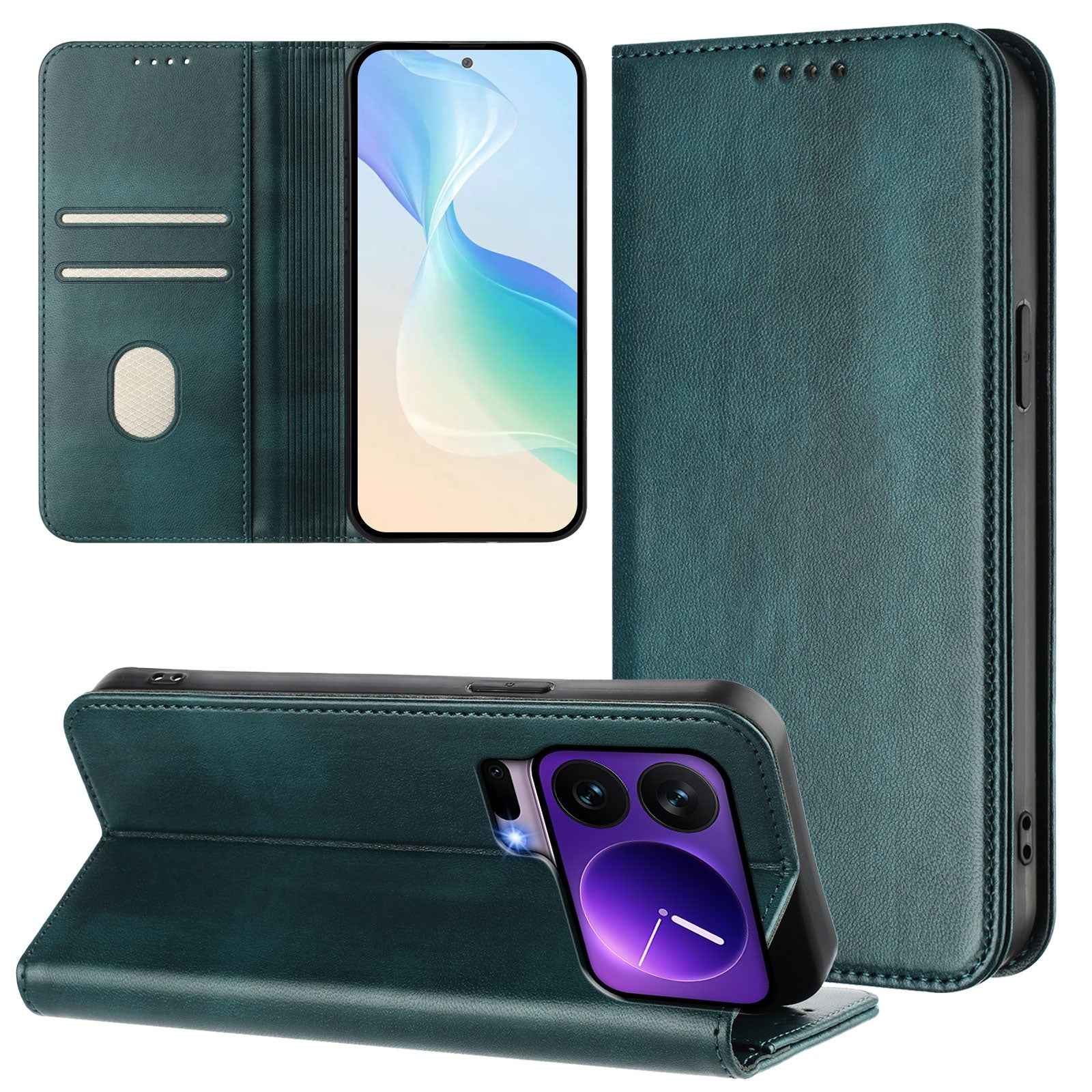 For Xiaomi 17 Pro Wallet Cases Retro Texture RFID Blocking Leather Phone Cover - Dark Green