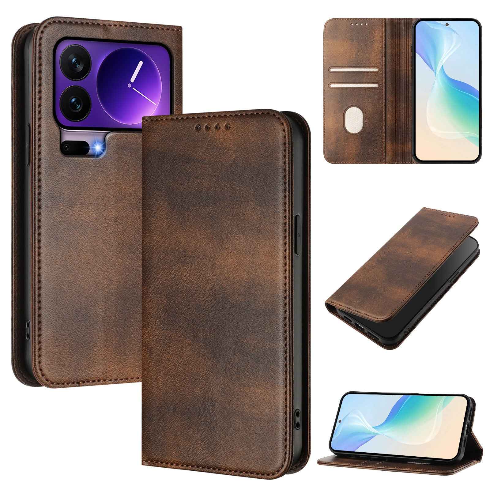 For Xiaomi 17 Pro Wallet Cases Retro Texture RFID Blocking Leather Phone Cover - Brown