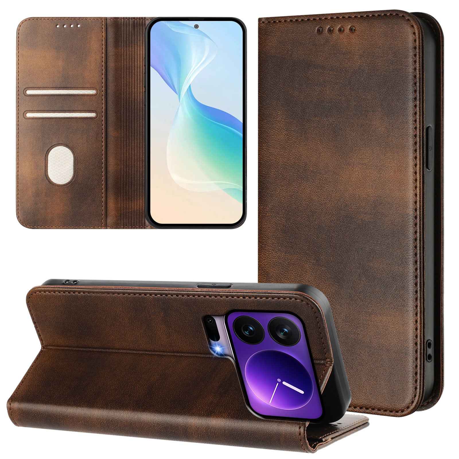 For Xiaomi 17 Pro Wallet Cases Retro Texture RFID Blocking Leather Phone Cover - Brown