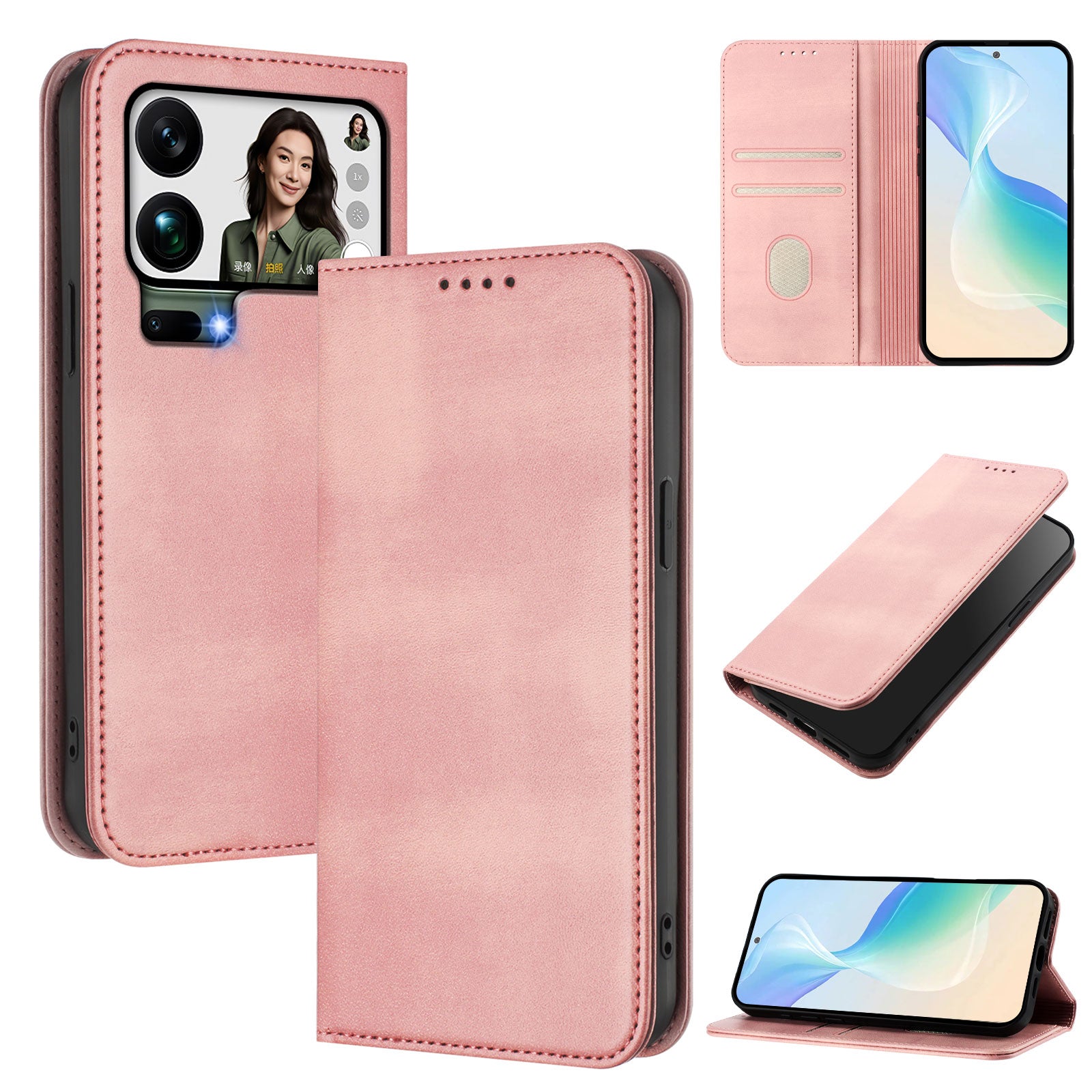 For Xiaomi 17 Pro Max Wallet Cases Retro Texture RFID Blocking Leather Phone Cover - Pink