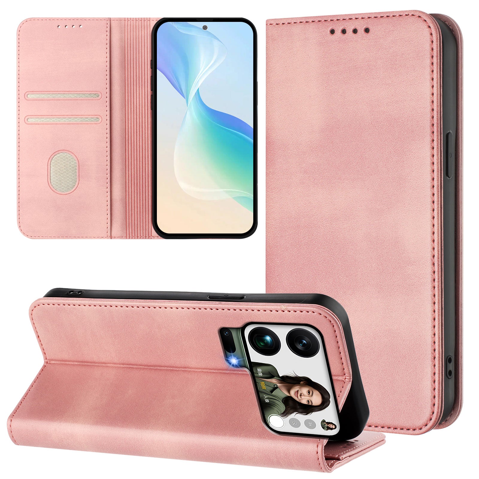 For Xiaomi 17 Pro Max Wallet Cases Retro Texture RFID Blocking Leather Phone Cover - Pink