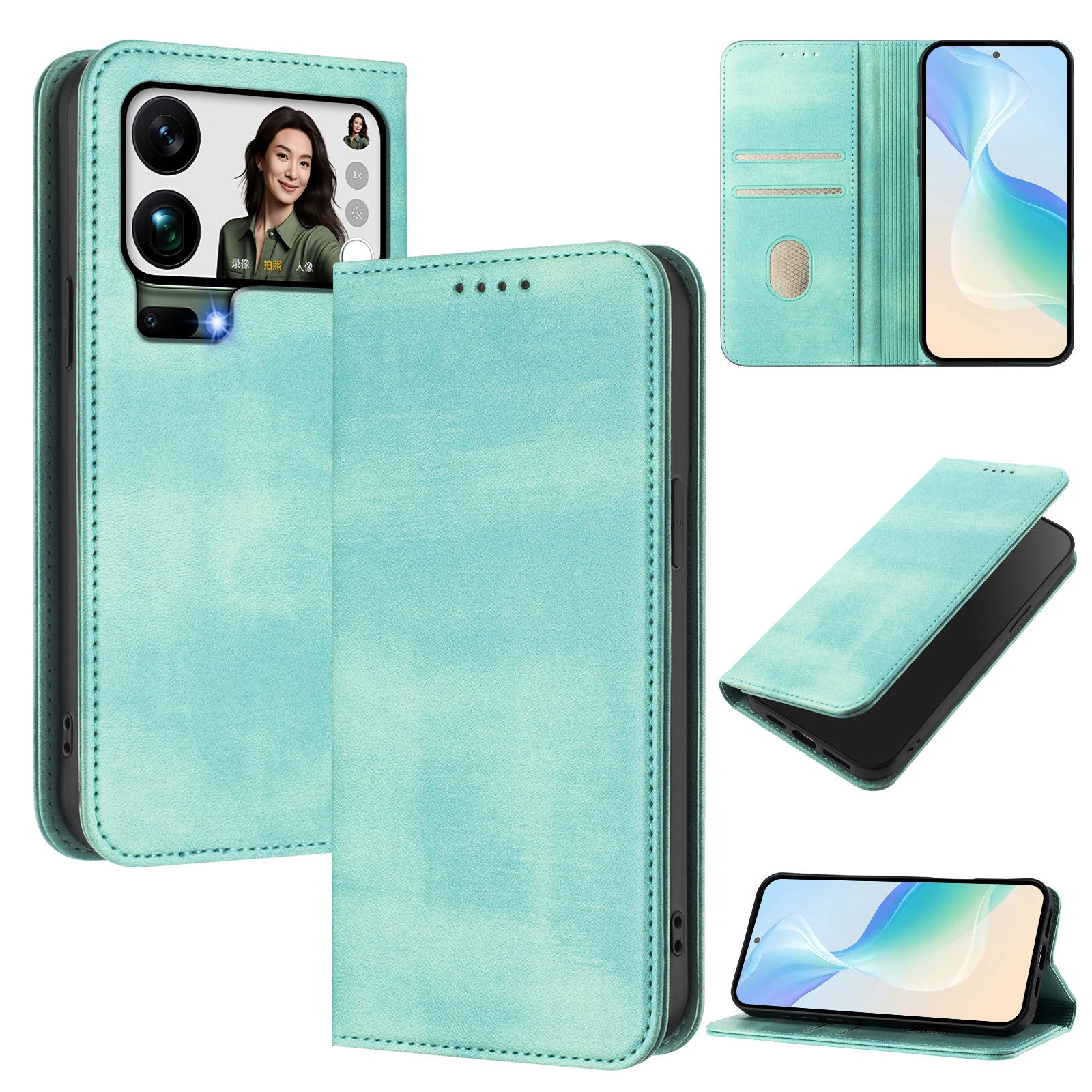 For Xiaomi 17 Pro Max Wallet Cases Retro Texture RFID Blocking Leather Phone Cover - Mint Green