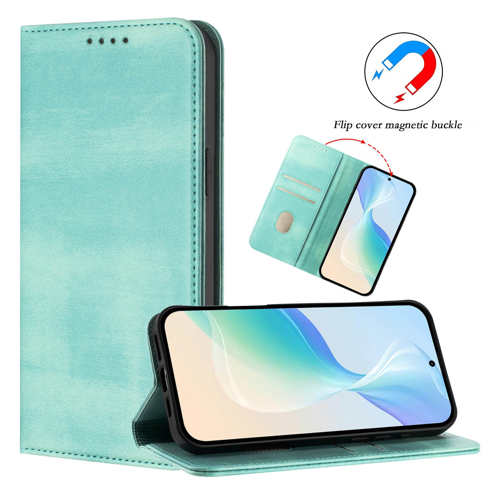 For Xiaomi 17 Pro Max Wallet Cases Retro Texture RFID Blocking Leather Phone Cover - Mint Green