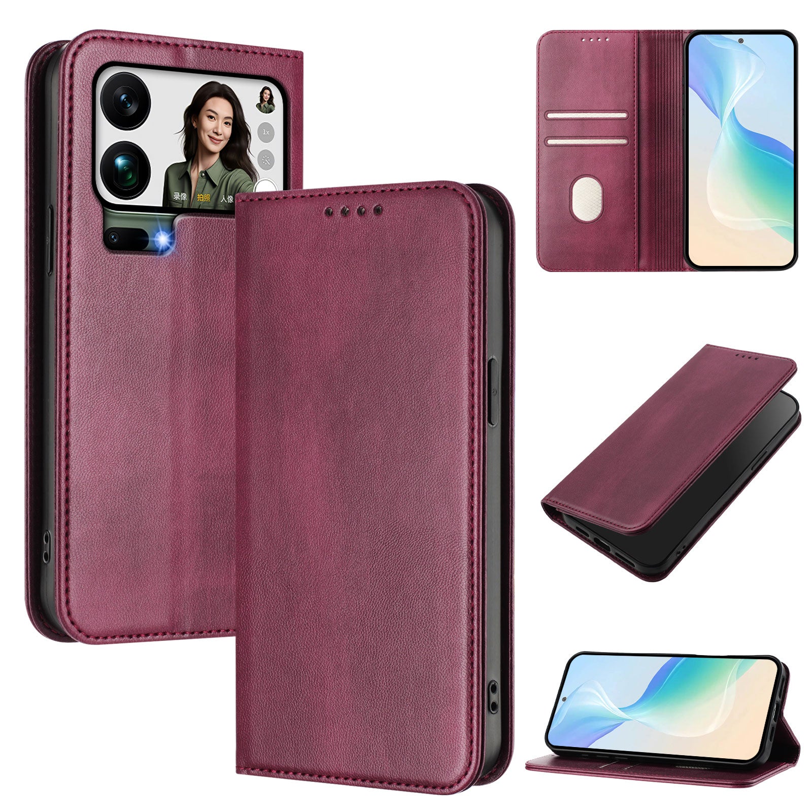 For Xiaomi 17 Pro Max Wallet Cases Retro Texture RFID Blocking Leather Phone Cover - Wine Red