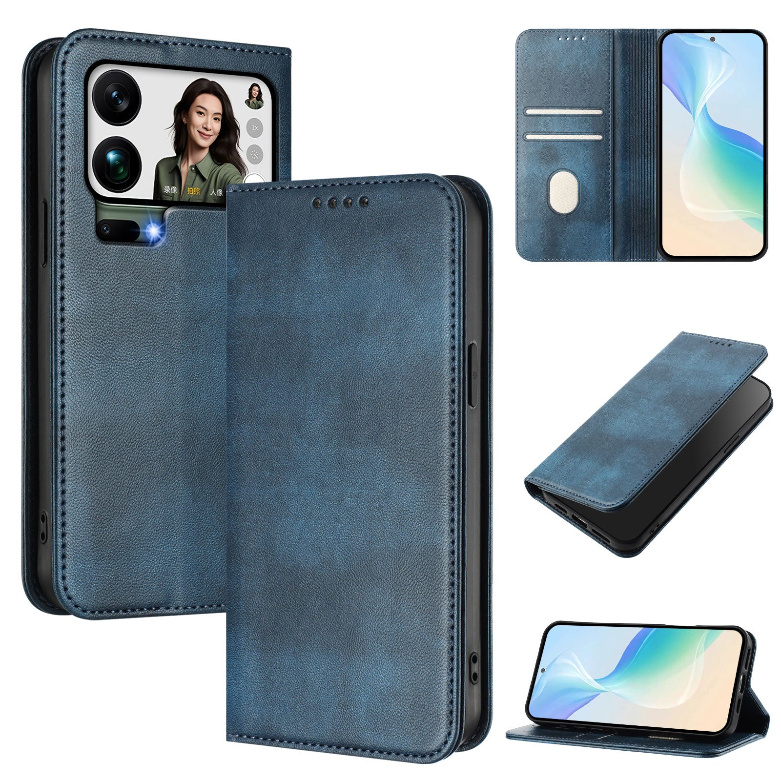 For Xiaomi 17 Pro Max Wallet Cases Retro Texture RFID Blocking Leather Phone Cover - Blue