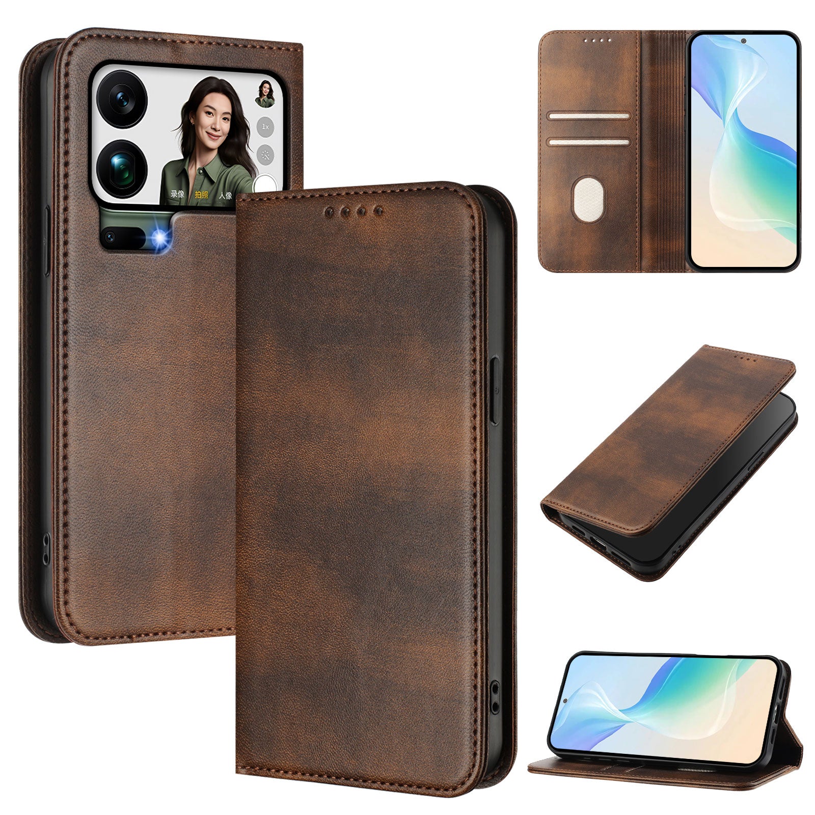 For Xiaomi 17 Pro Max Wallet Cases Retro Texture RFID Blocking Leather Phone Cover - Brown
