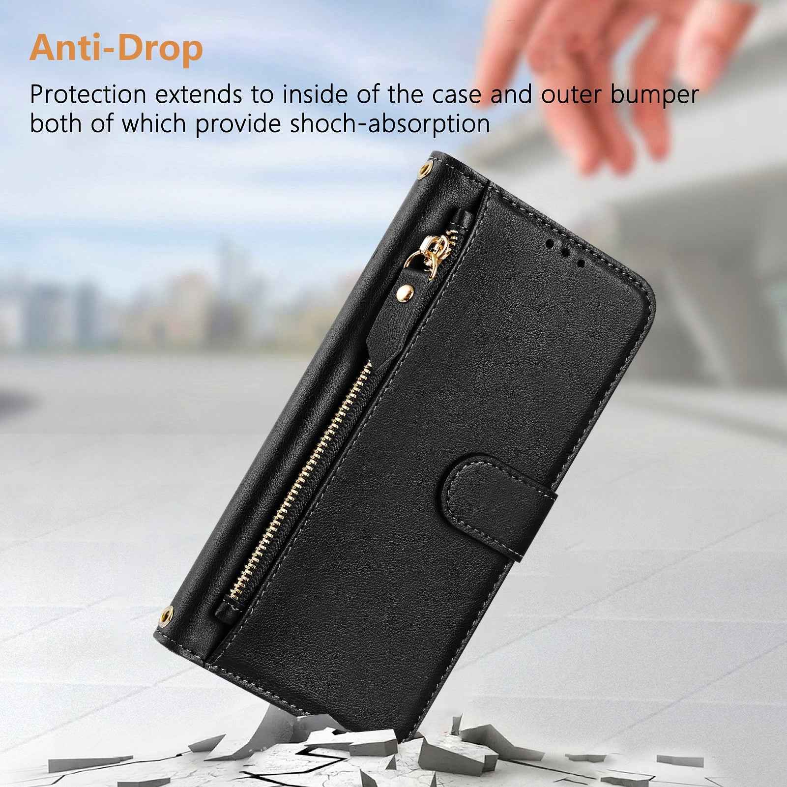 For Xiaomi 17 Pro Case Zipper Pocket Multiple Card Slots Leather Phone Cover - Black