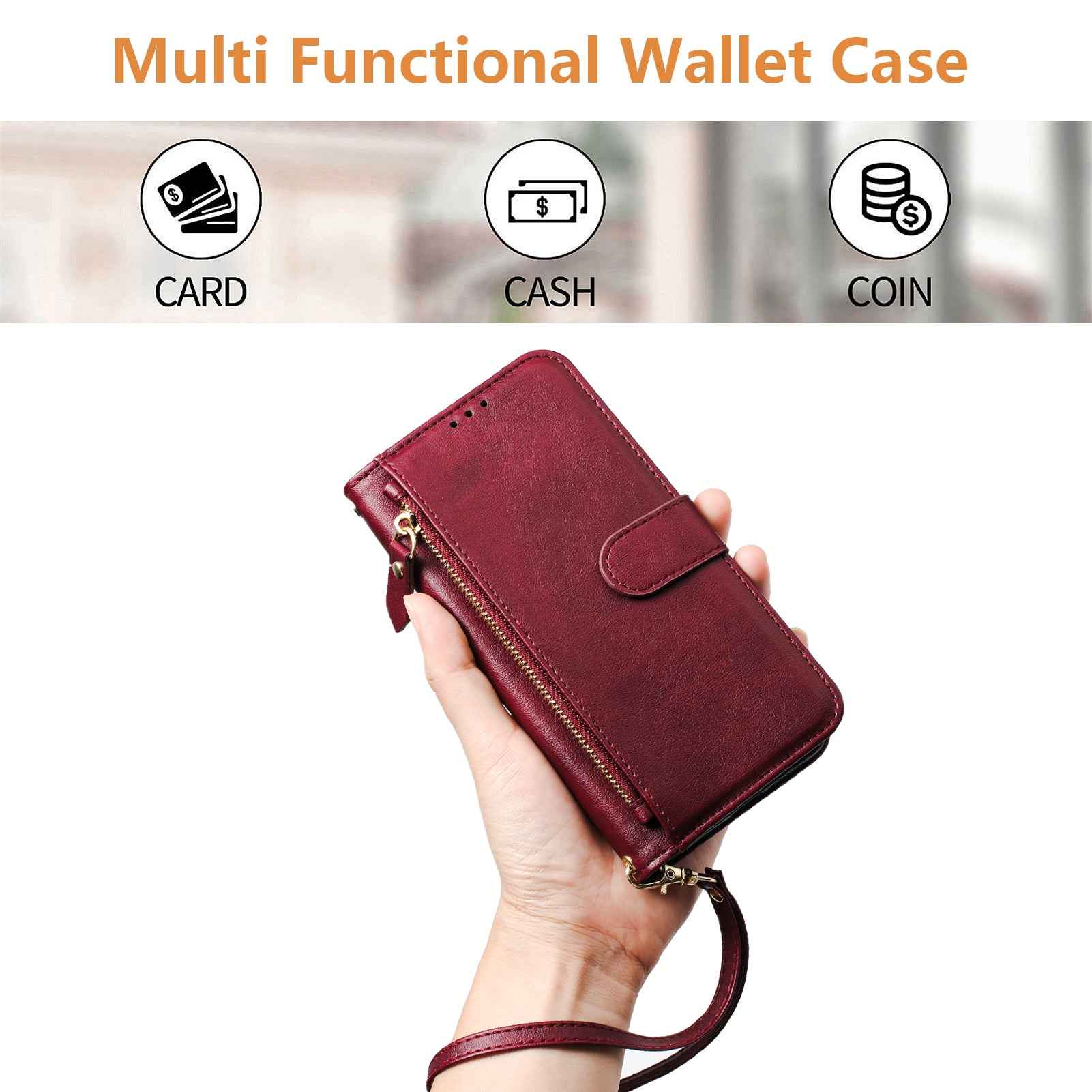 For Xiaomi 17 Pro Case Zipper Pocket Multiple Card Slots Leather Phone Cover - Red