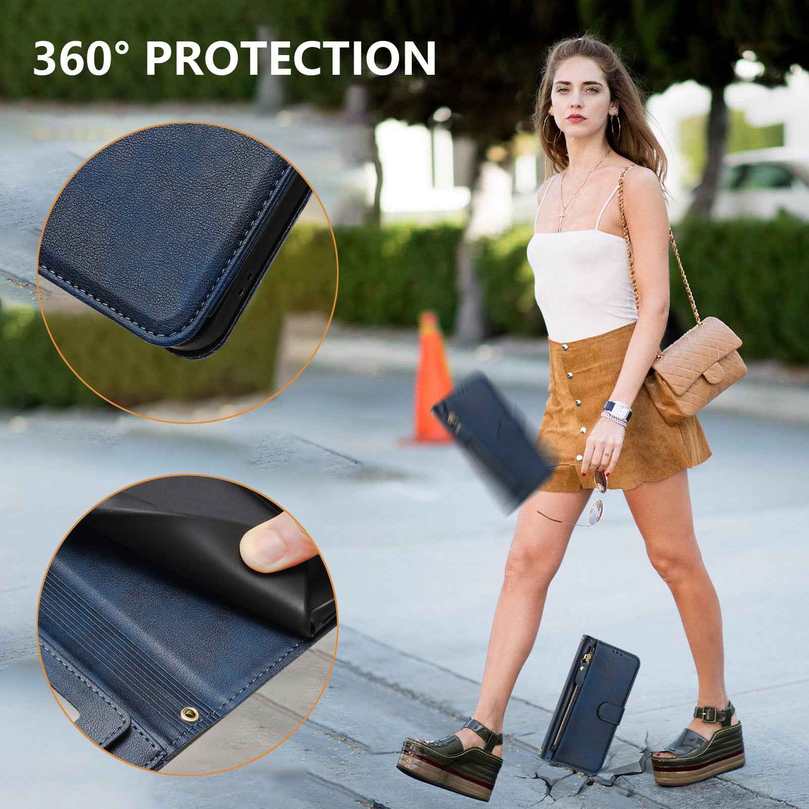 For Xiaomi 17 Pro Case Zipper Pocket Multiple Card Slots Leather Phone Cover - Blue