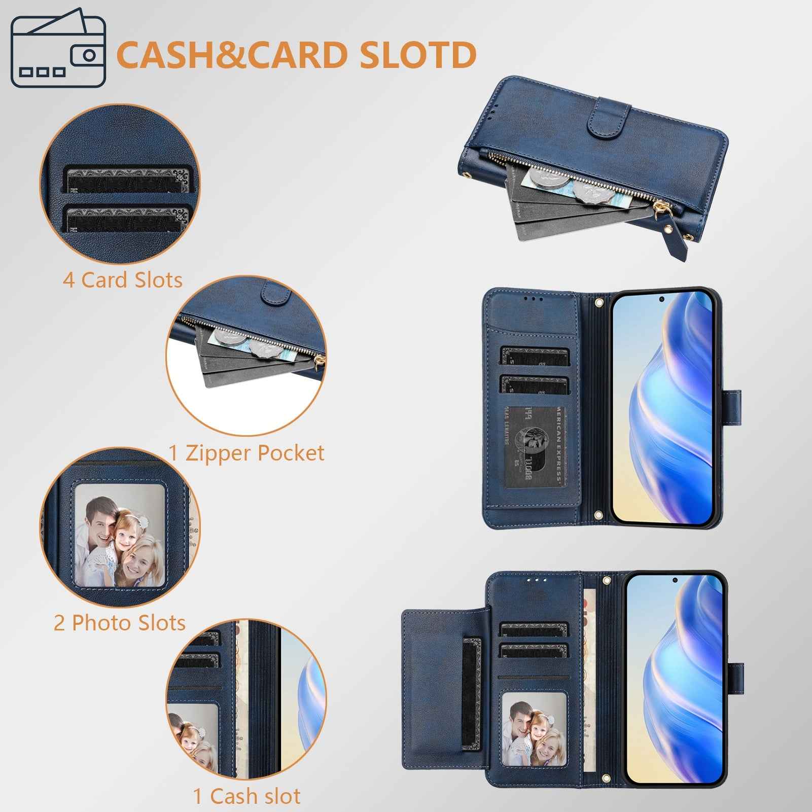 For Xiaomi 17 Pro Case Zipper Pocket Multiple Card Slots Leather Phone Cover - Blue