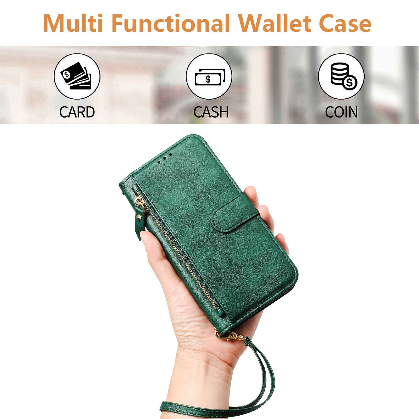 For Xiaomi 17 Pro Case Zipper Pocket Multiple Card Slots Leather Phone Cover - Green