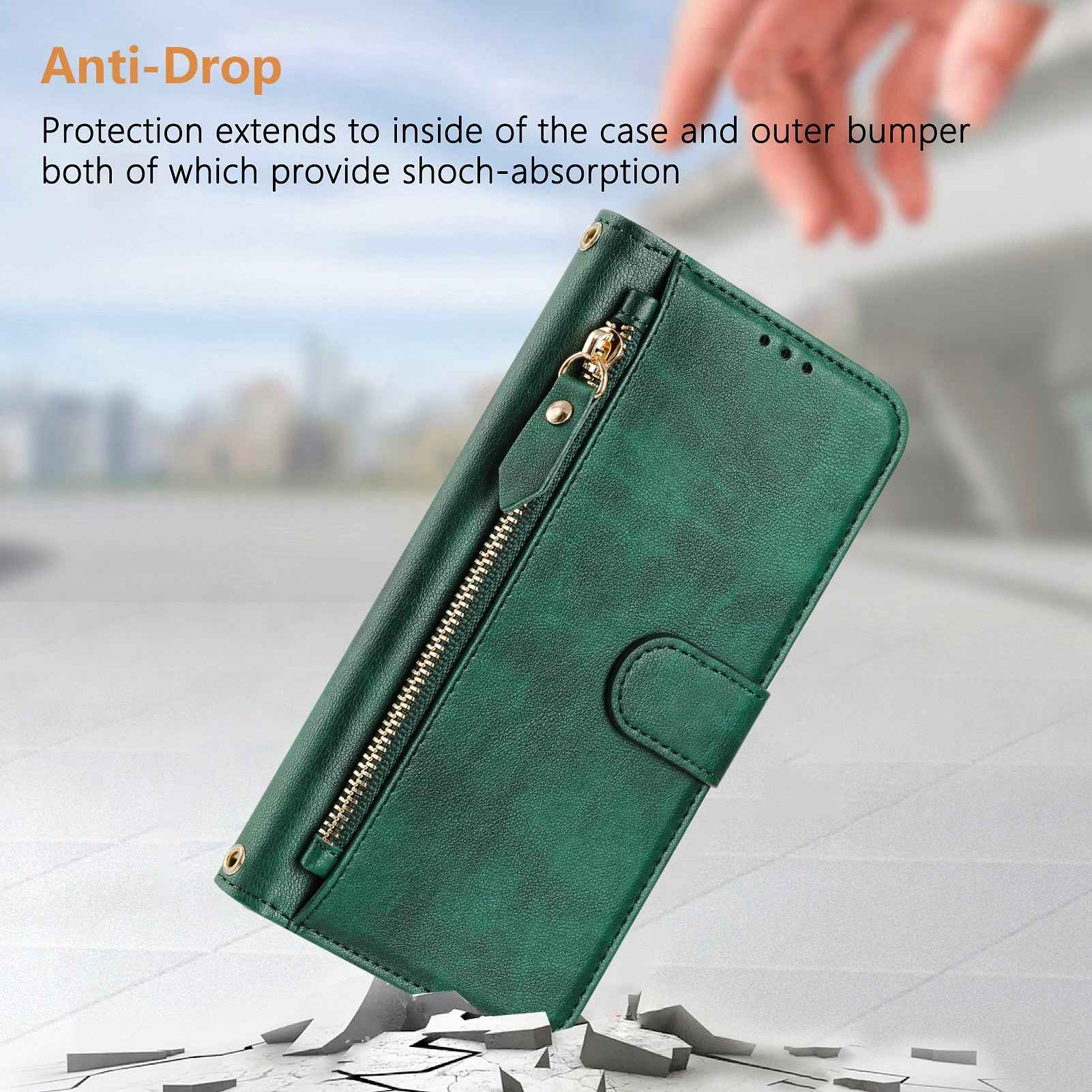 For Xiaomi 17 Pro Case Zipper Pocket Multiple Card Slots Leather Phone Cover - Green