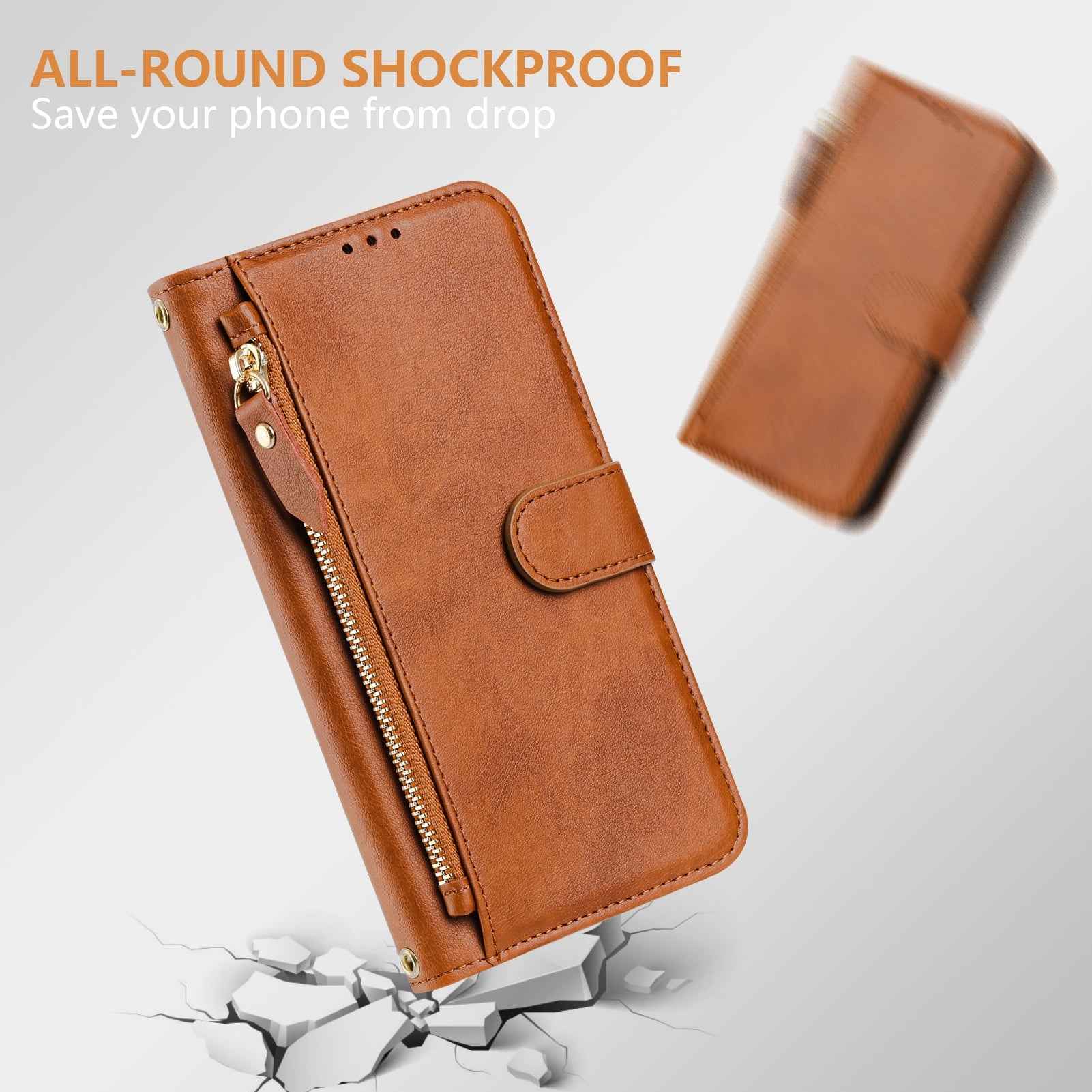 For Xiaomi 17 Pro Case Zipper Pocket Multiple Card Slots Leather Phone Cover - Brown