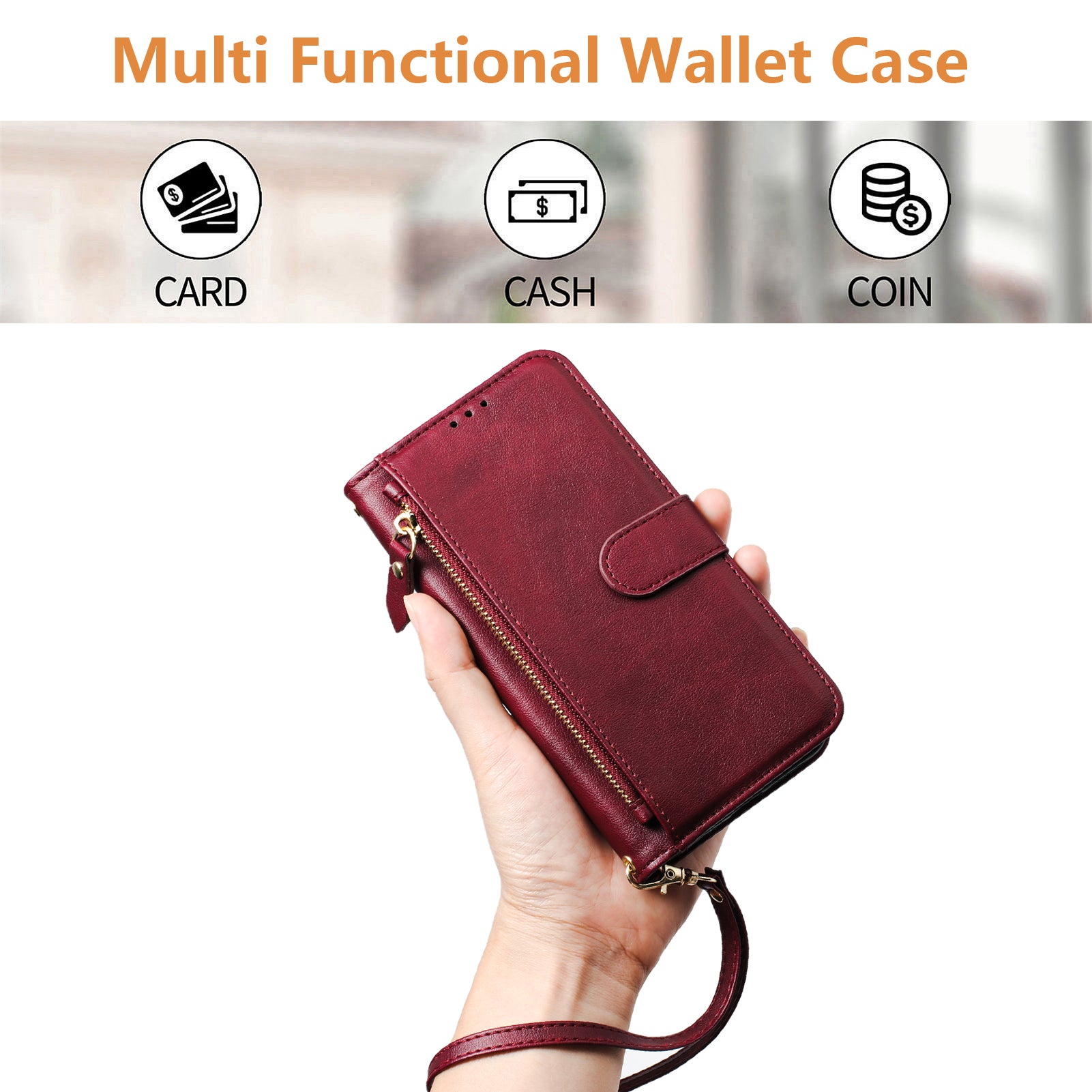 For Xiaomi 17 Pro Max Case Zipper Pocket Multiple Card Slots Leather Phone Cover - Red