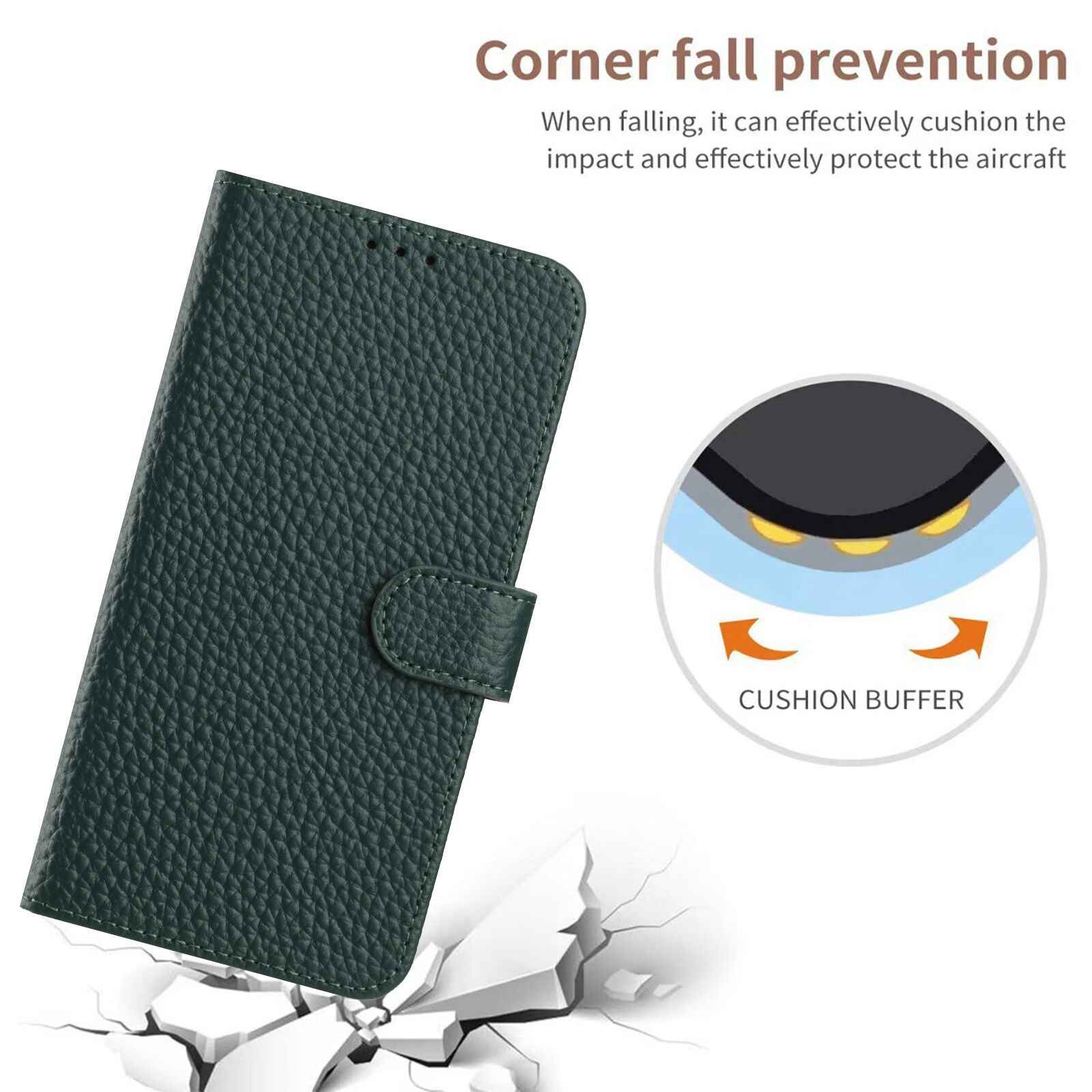 For Xiaomi 17 Pro Case Wallet Stand Litchi Texture Genuine Cow Leather Flip Phone Cover - Green