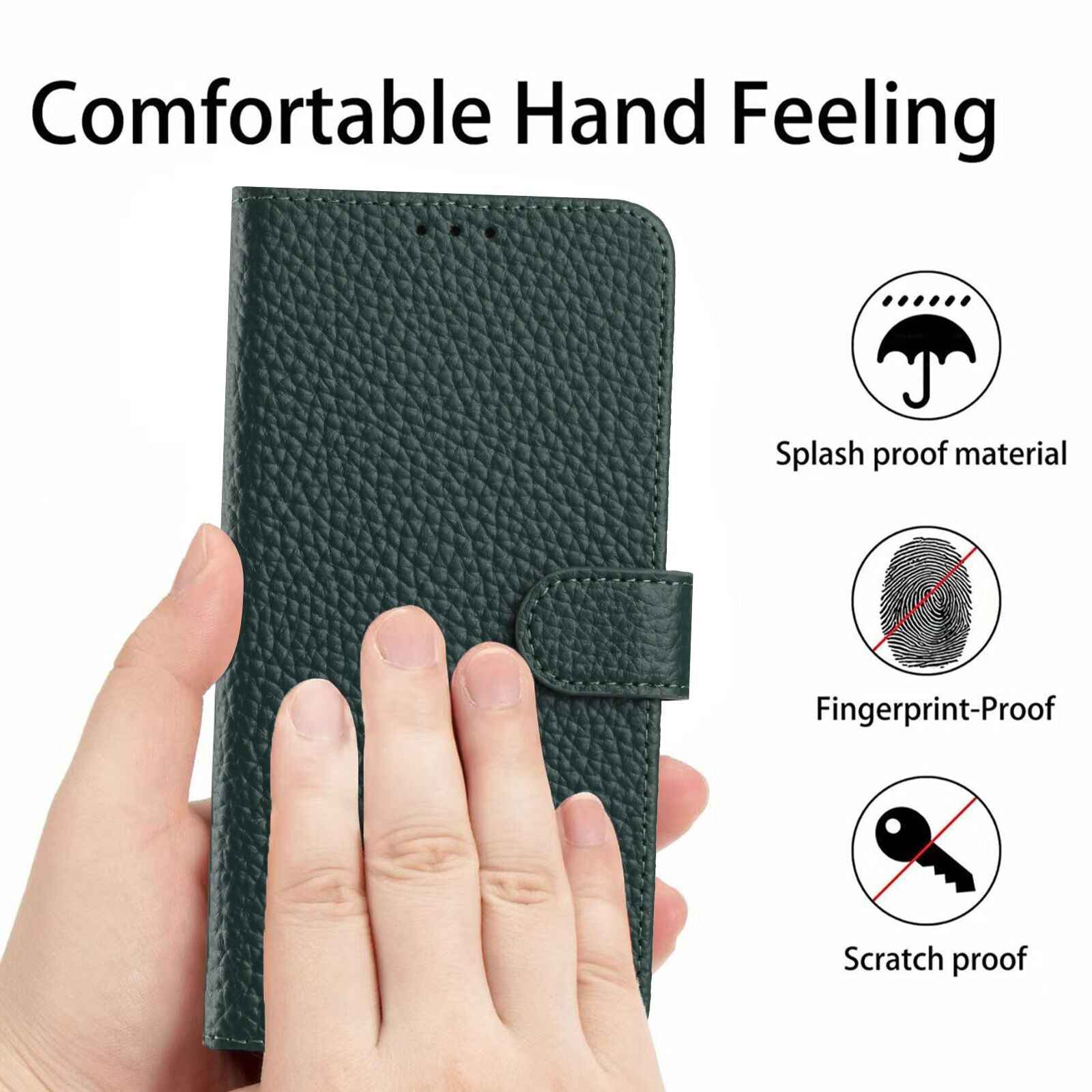 For Xiaomi 17 Pro Case Wallet Stand Litchi Texture Genuine Cow Leather Flip Phone Cover - Green