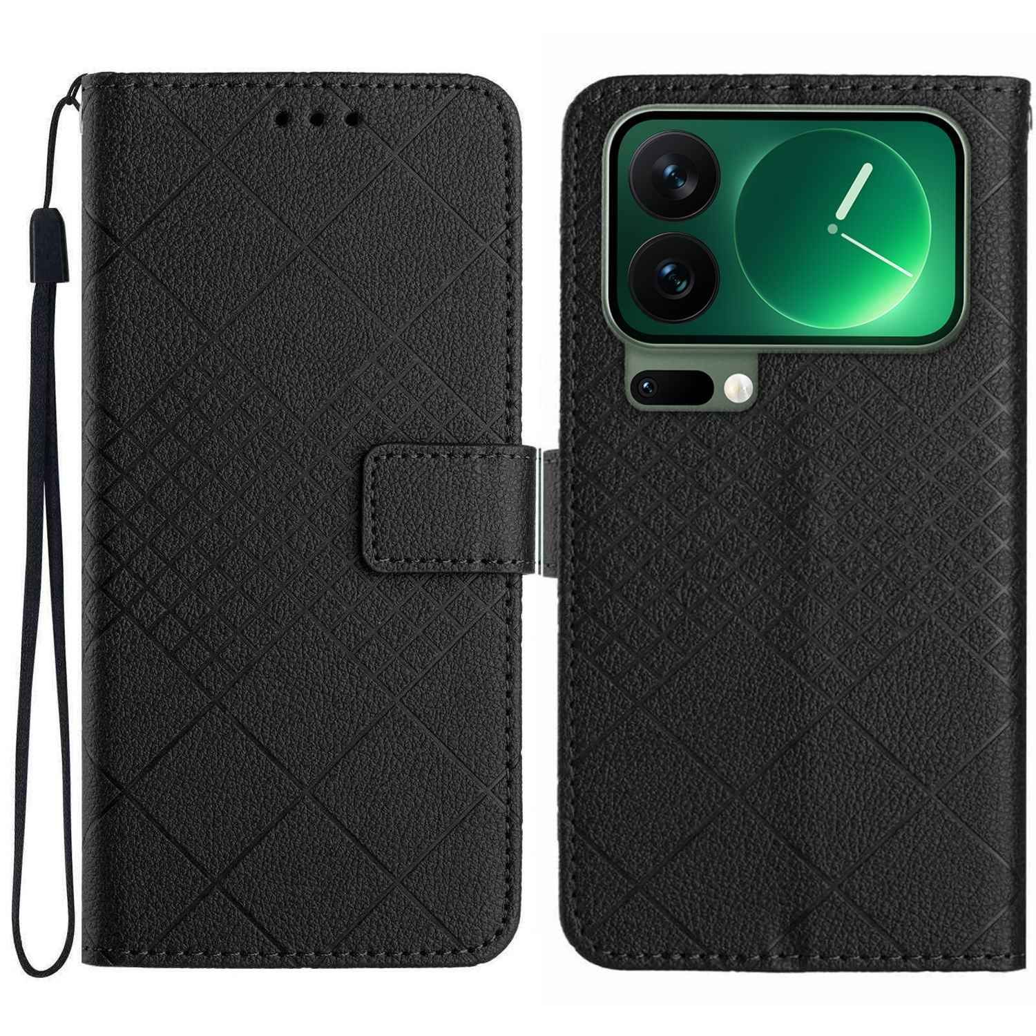 For Xiaomi 17 Pro Case Wallet Imprint PU Leather Flip Folio Phone Cover - Black