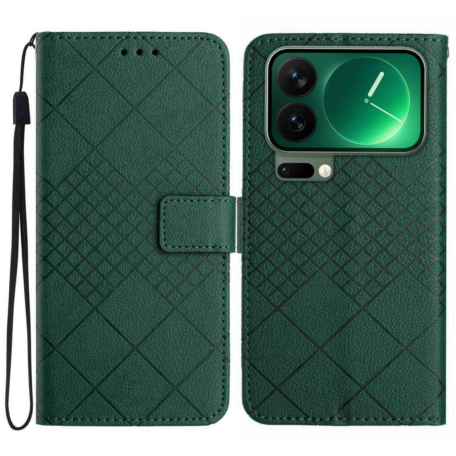 For Xiaomi 17 Pro Case Wallet Imprint PU Leather Flip Folio Phone Cover - Green