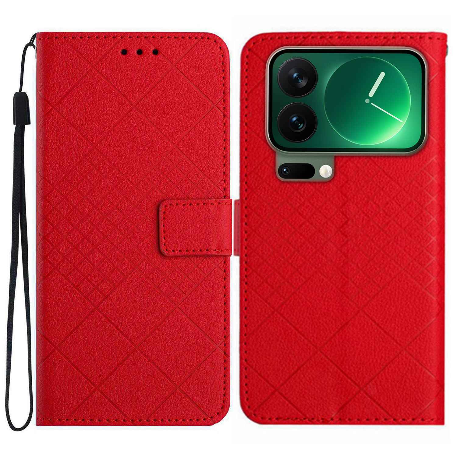 For Xiaomi 17 Pro Case Wallet Imprint PU Leather Flip Folio Phone Cover - Red