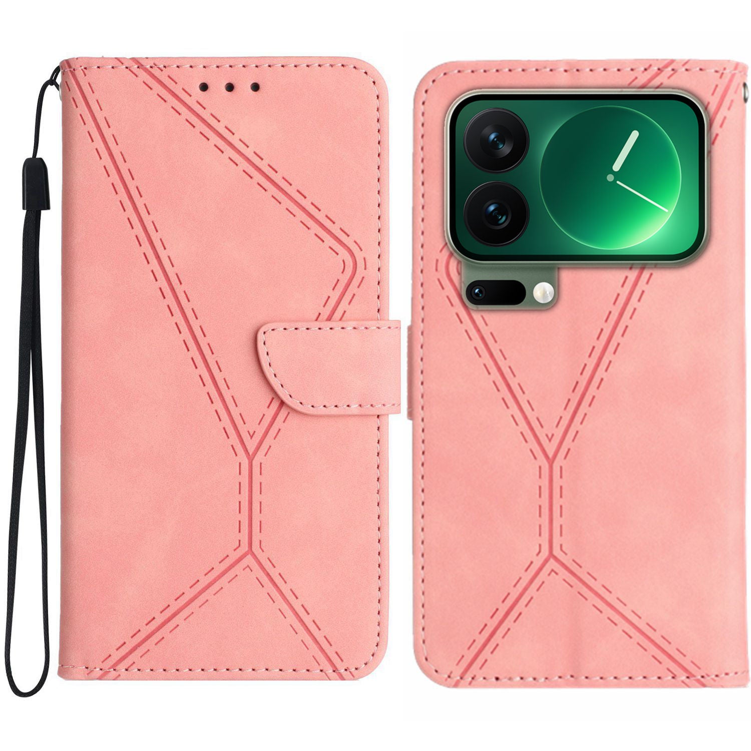 For Xiaomi 17 Pro Max Case Skin Touch Lines Imprinted PU Leather Flip Phone Cover - Pink