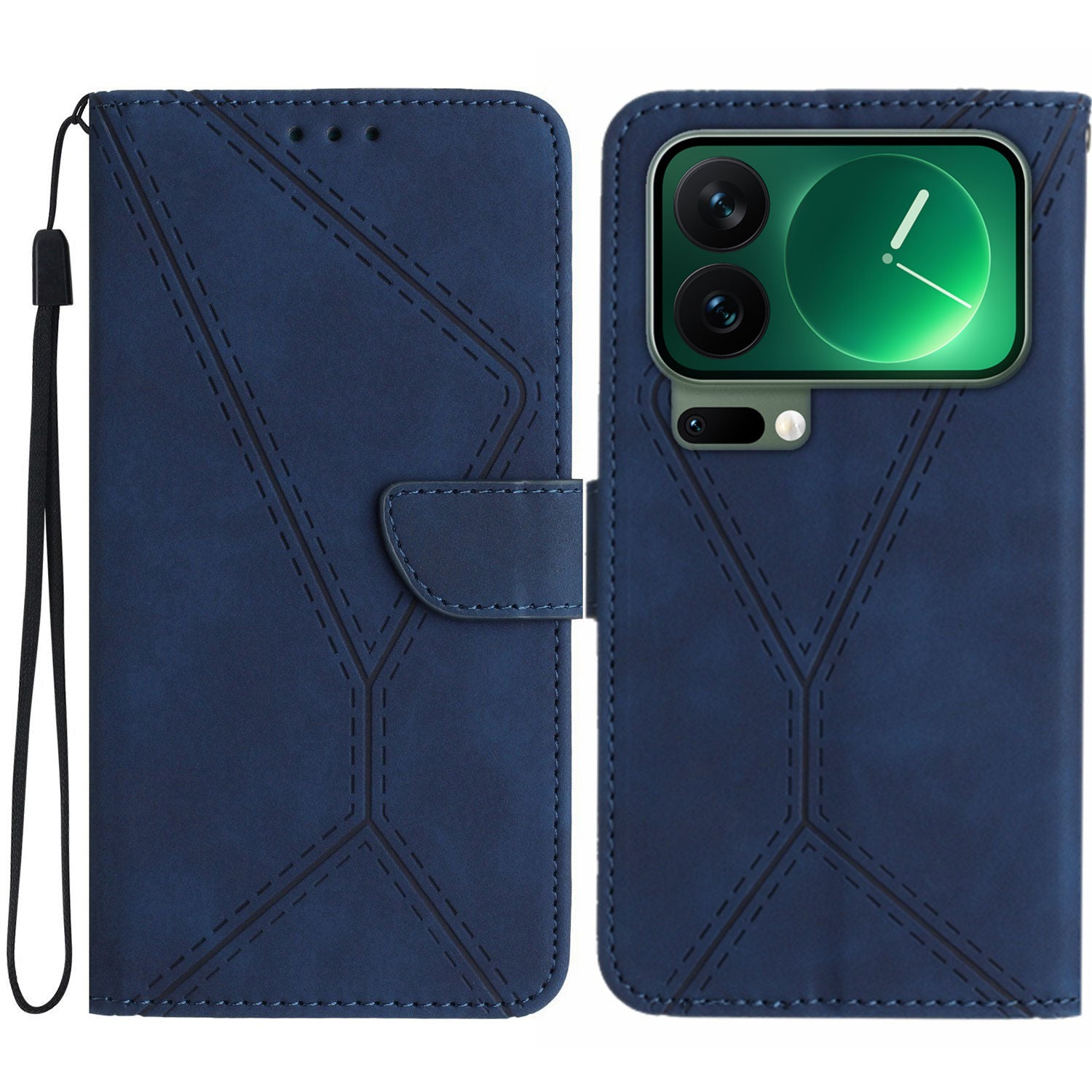 For Xiaomi 17 Pro Max Case Skin Touch Lines Imprinted PU Leather Flip Phone Cover - Blue