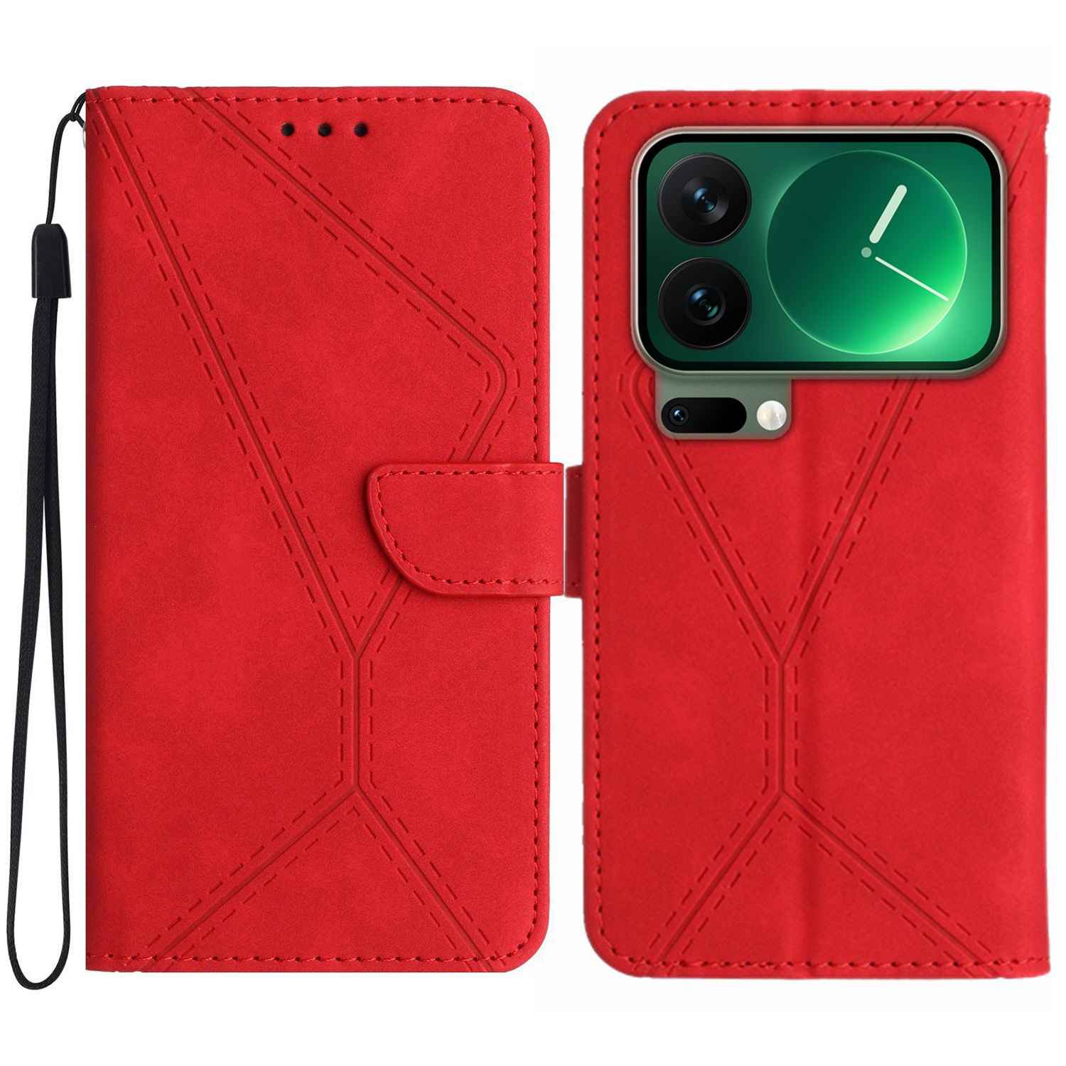 For Xiaomi 17 Pro Case Skin Touch Lines Imprinted PU Leather Flip Phone Cover - Red