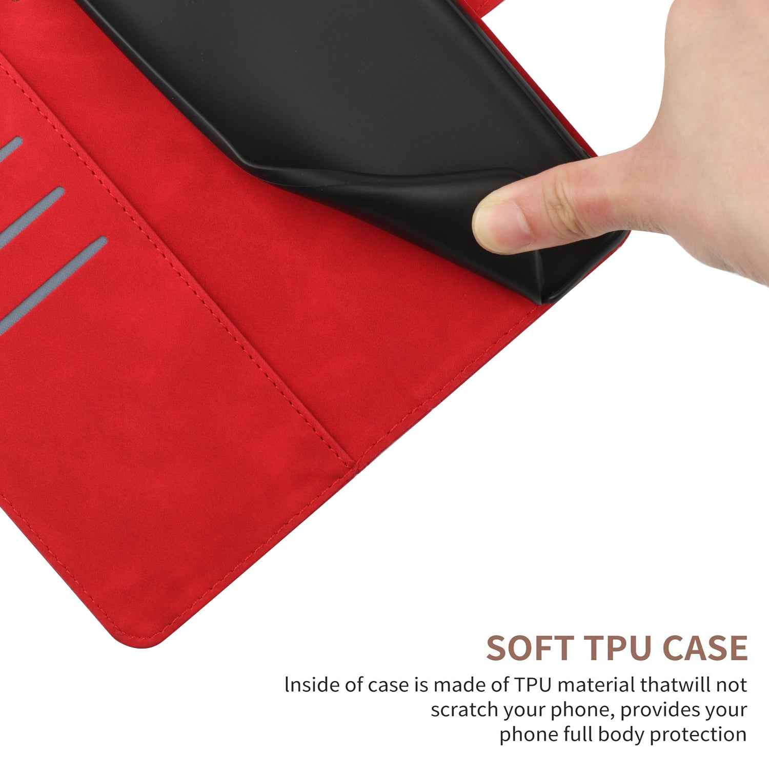 For Xiaomi 17 Pro Case Skin Touch Lines Imprinted PU Leather Flip Phone Cover - Red