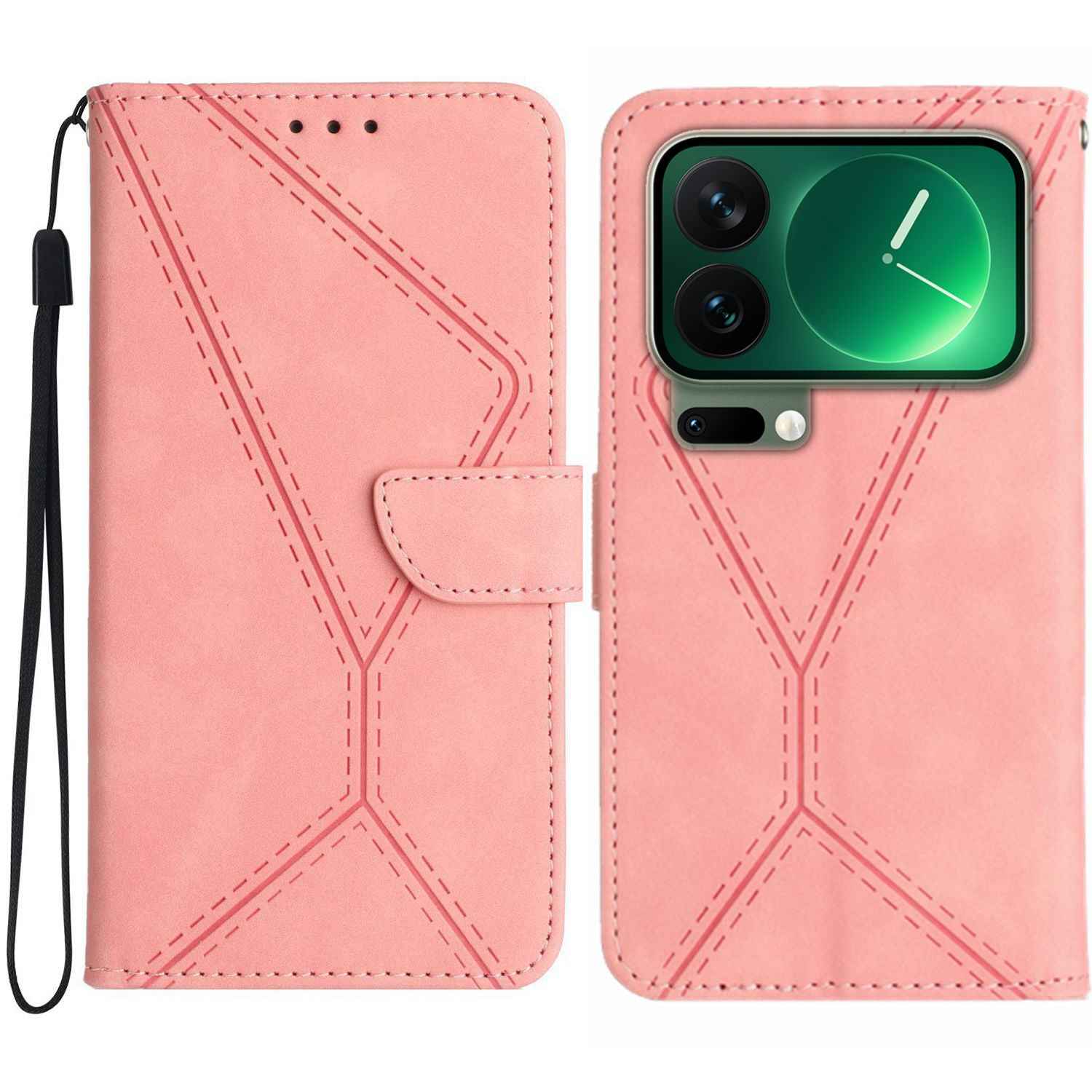 For Xiaomi 17 Pro Case Skin Touch Lines Imprinted PU Leather Flip Phone Cover - Pink