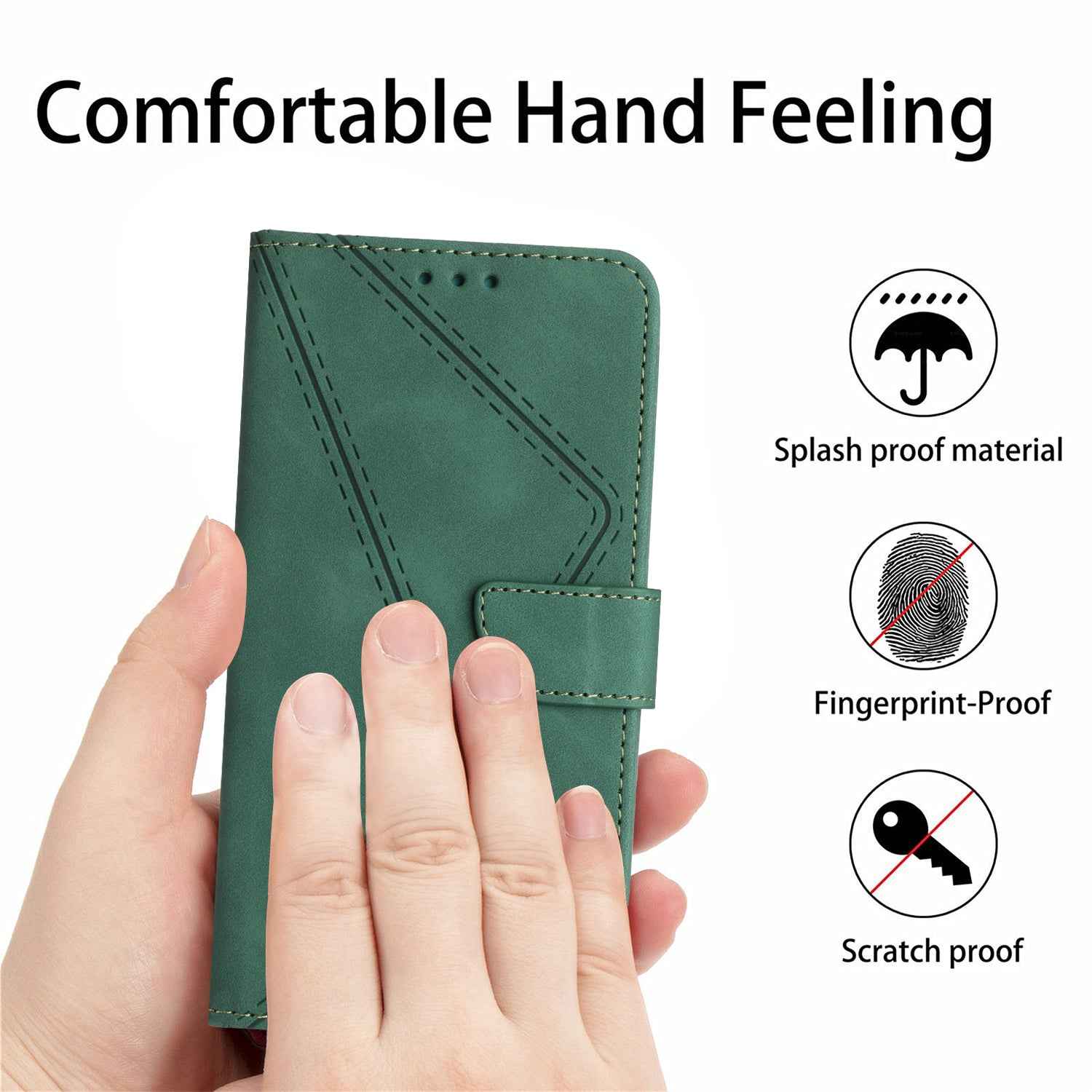 For Xiaomi 17 Pro Case Skin Touch Lines Imprinted PU Leather Flip Phone Cover - Green