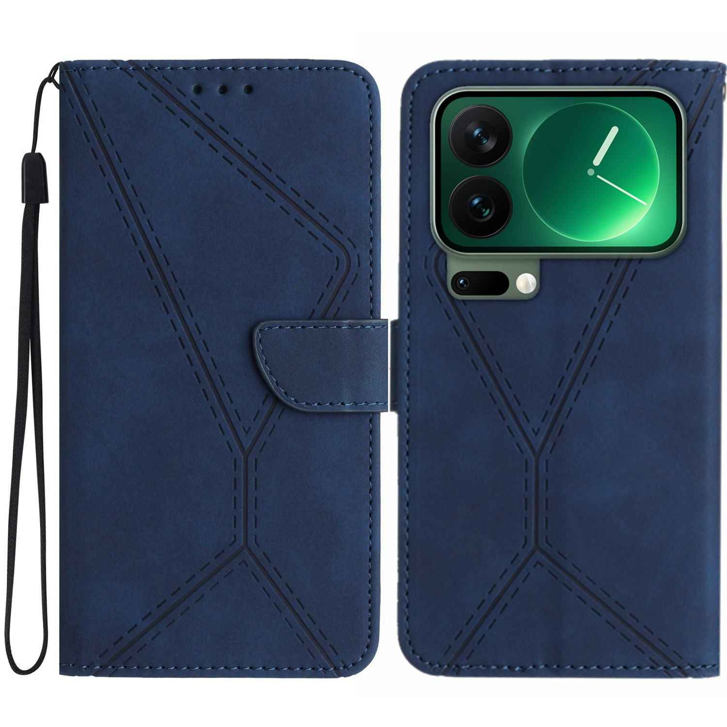 For Xiaomi 17 Pro Case Skin Touch Lines Imprinted PU Leather Flip Phone Cover - Blue