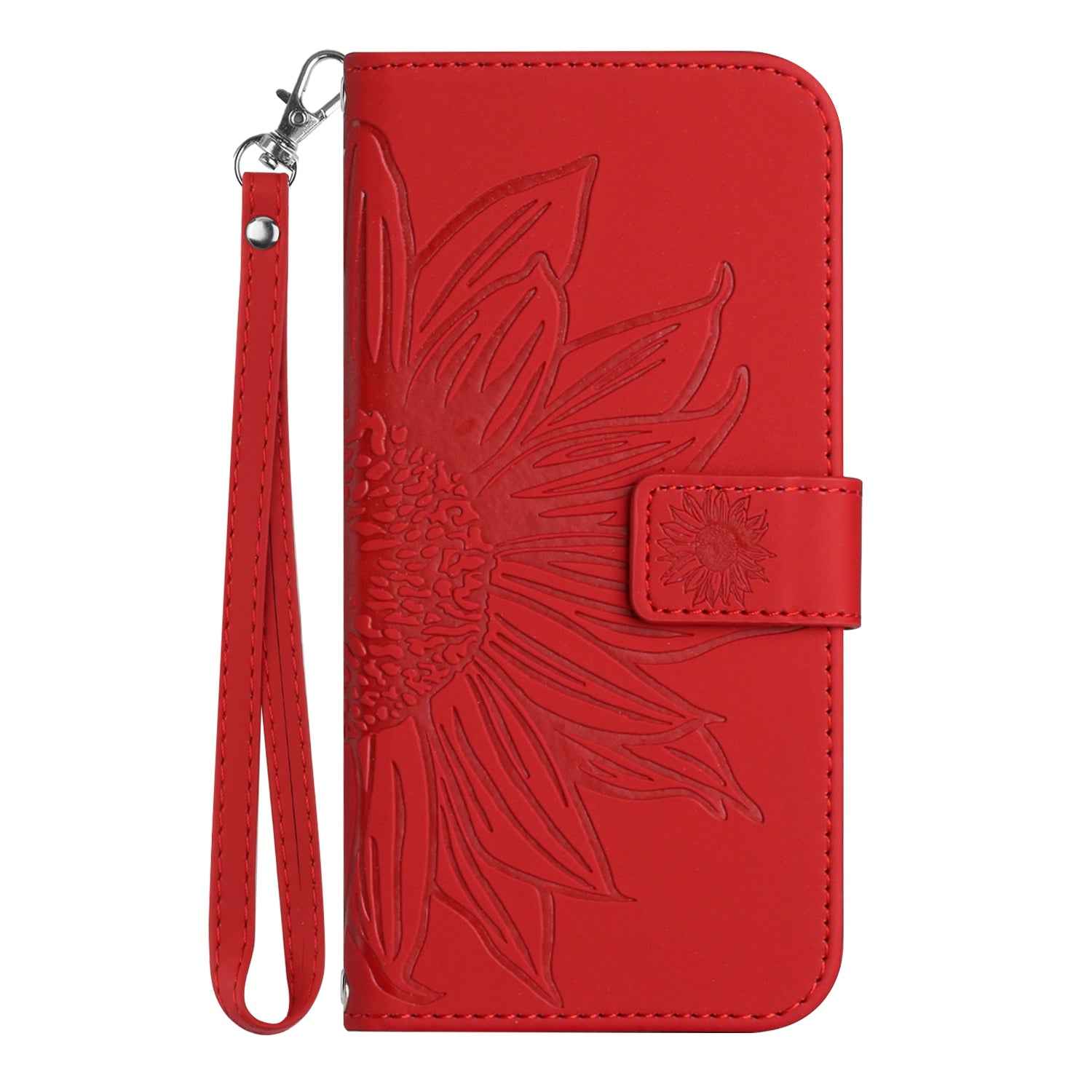 For Xiaomi 17 Pro Case Sunflower Imprint Leather Wallet Phone Cover with Wrist Strap - Red