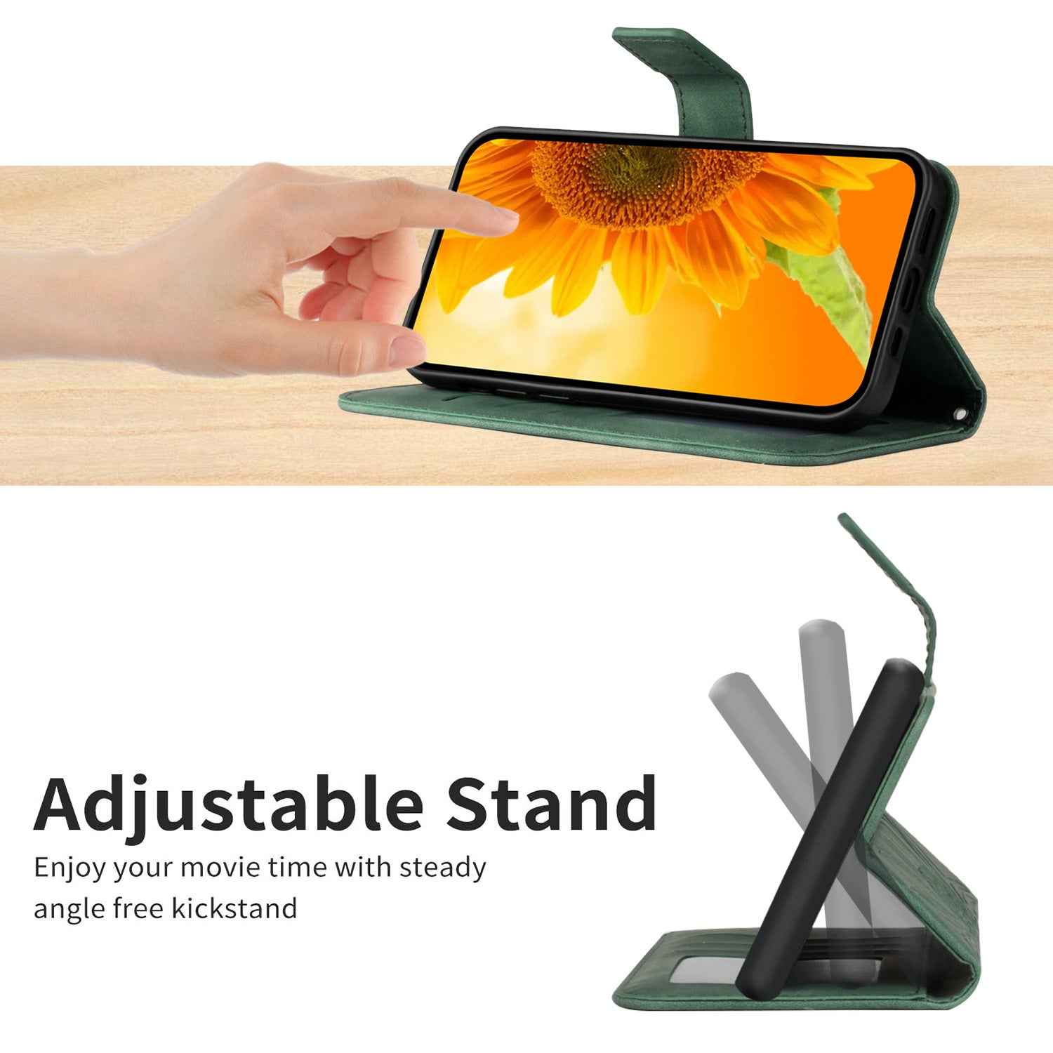 For Xiaomi 17 Pro Case Sunflower Imprint Leather Wallet Phone Cover with Wrist Strap - Dark Green