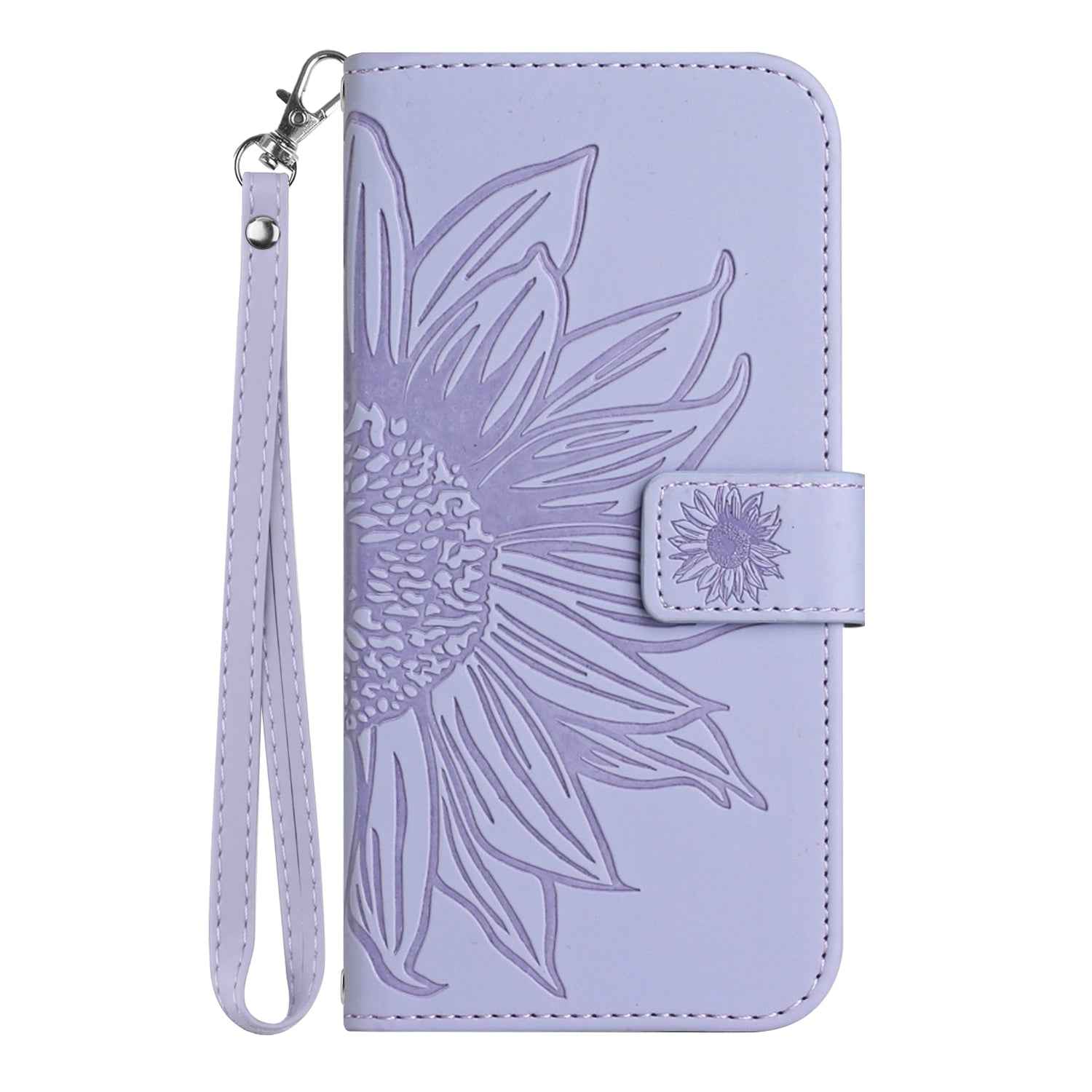 For Xiaomi 17 Pro Case Sunflower Imprint Leather Wallet Phone Cover with Wrist Strap - Light Purple