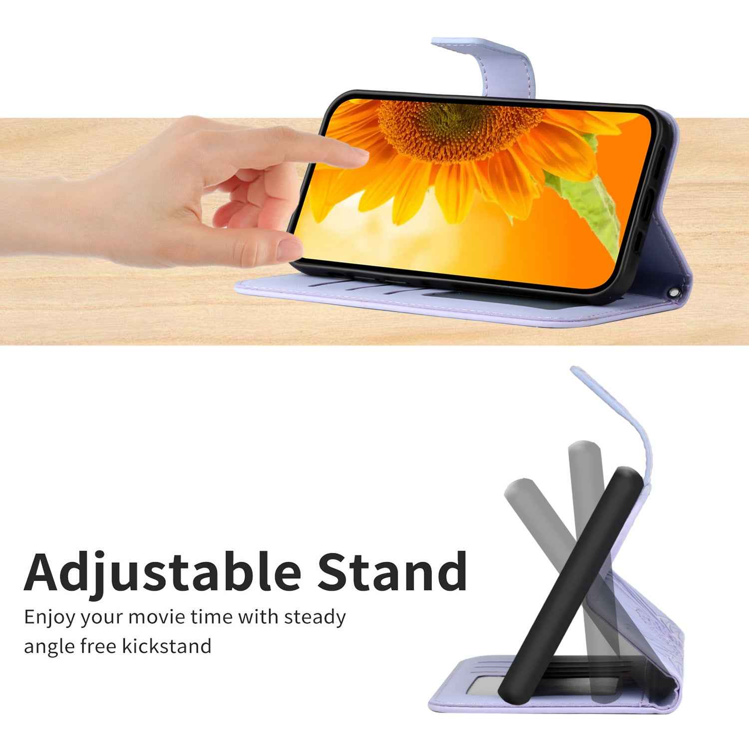 For Xiaomi 17 Pro Case Sunflower Imprint Leather Wallet Phone Cover with Wrist Strap - Light Purple