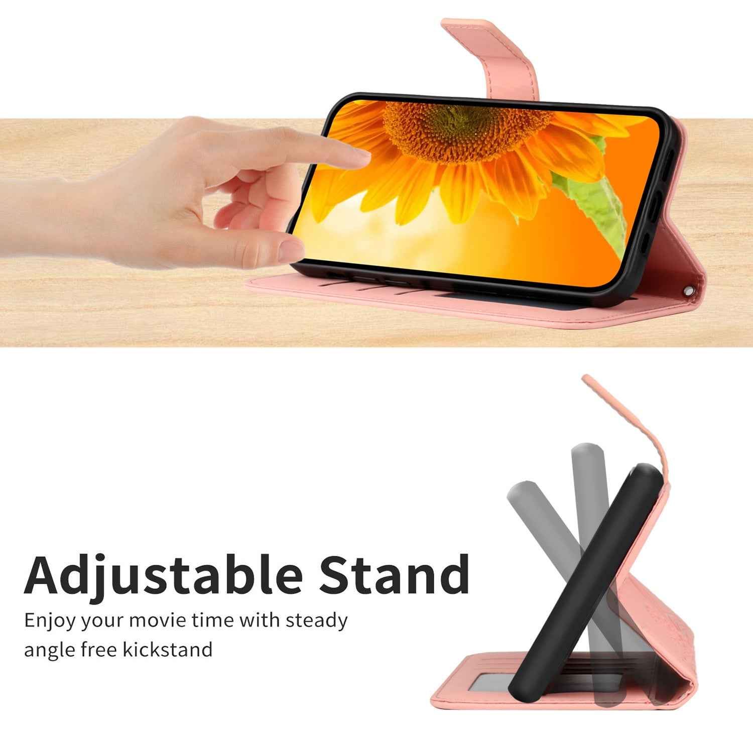 For Xiaomi 17 Pro Case Sunflower Imprint Leather Wallet Phone Cover with Wrist Strap - Pink