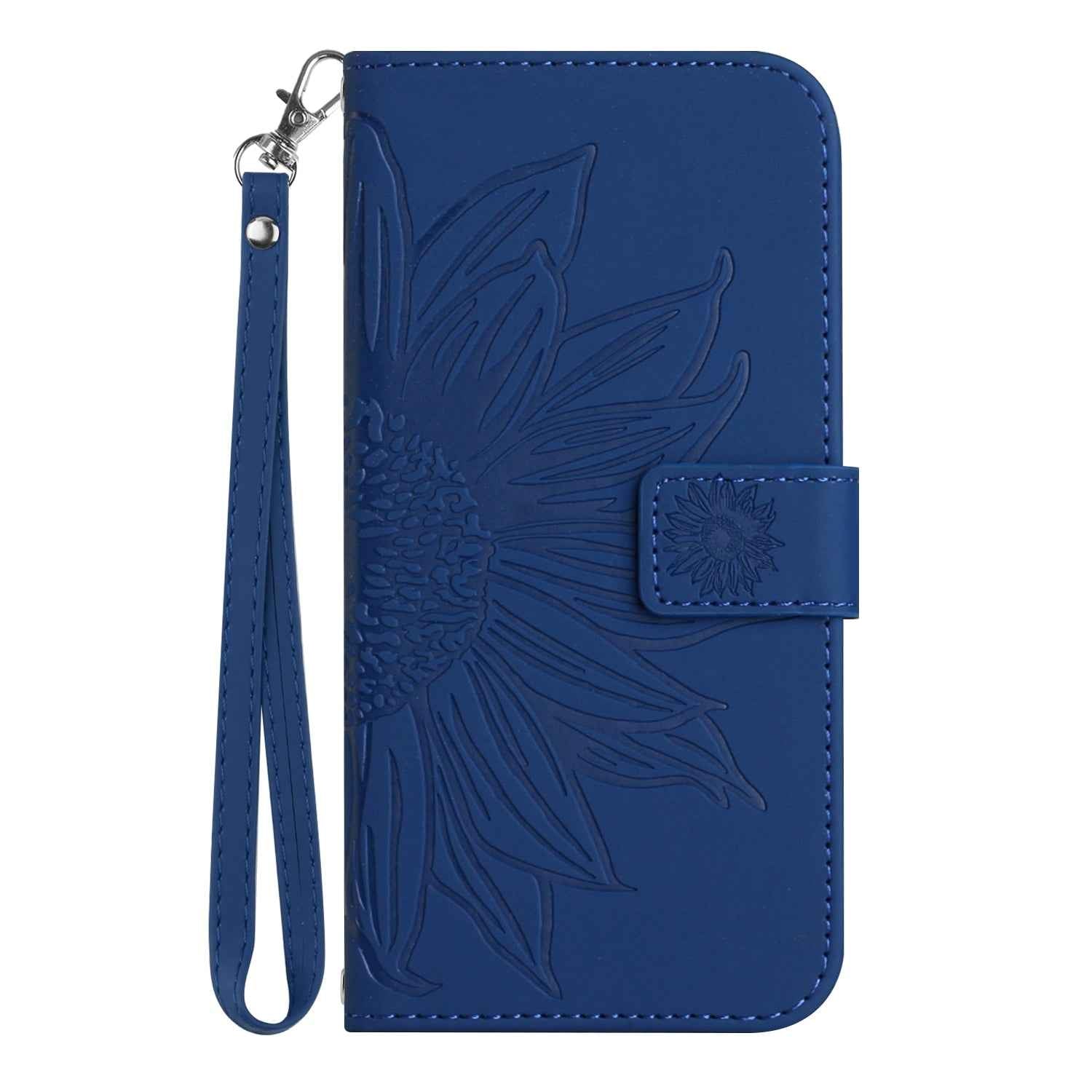 For Xiaomi 17 Pro Case Sunflower Imprint Leather Wallet Phone Cover with Wrist Strap - Sapphire