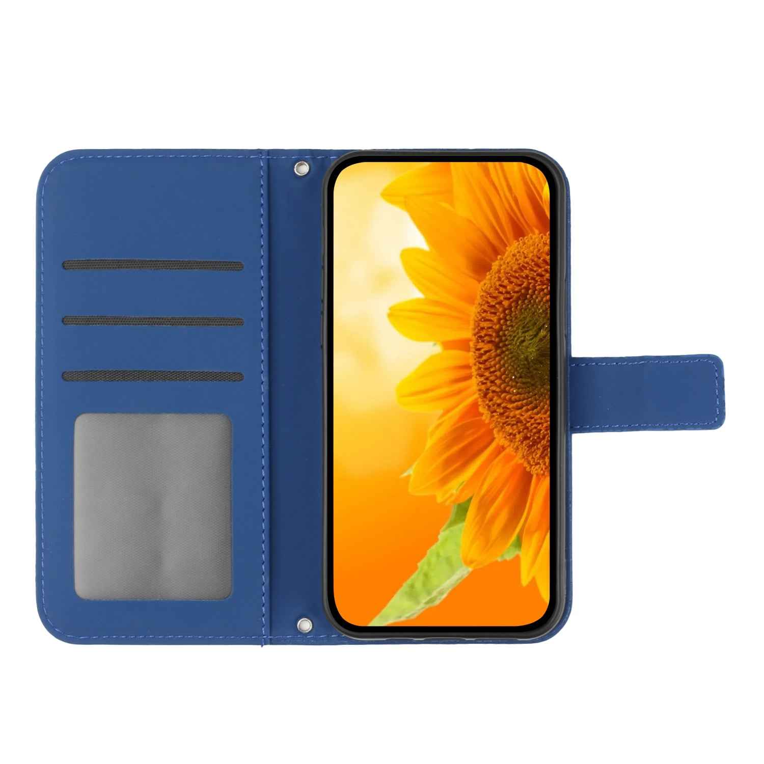 For Xiaomi 17 Pro Case Sunflower Imprint Leather Wallet Phone Cover with Wrist Strap - Sapphire