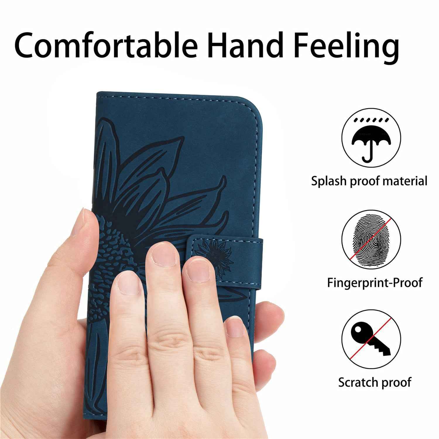 For Xiaomi 17 Pro Case Sunflower Imprint Leather Wallet Phone Cover with Wrist Strap - Dark Blue