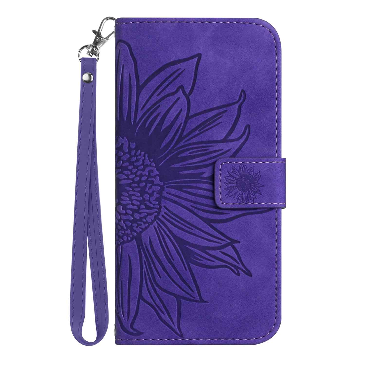 For Xiaomi 17 Pro Case Sunflower Imprint Leather Wallet Phone Cover with Wrist Strap - Dark Purple