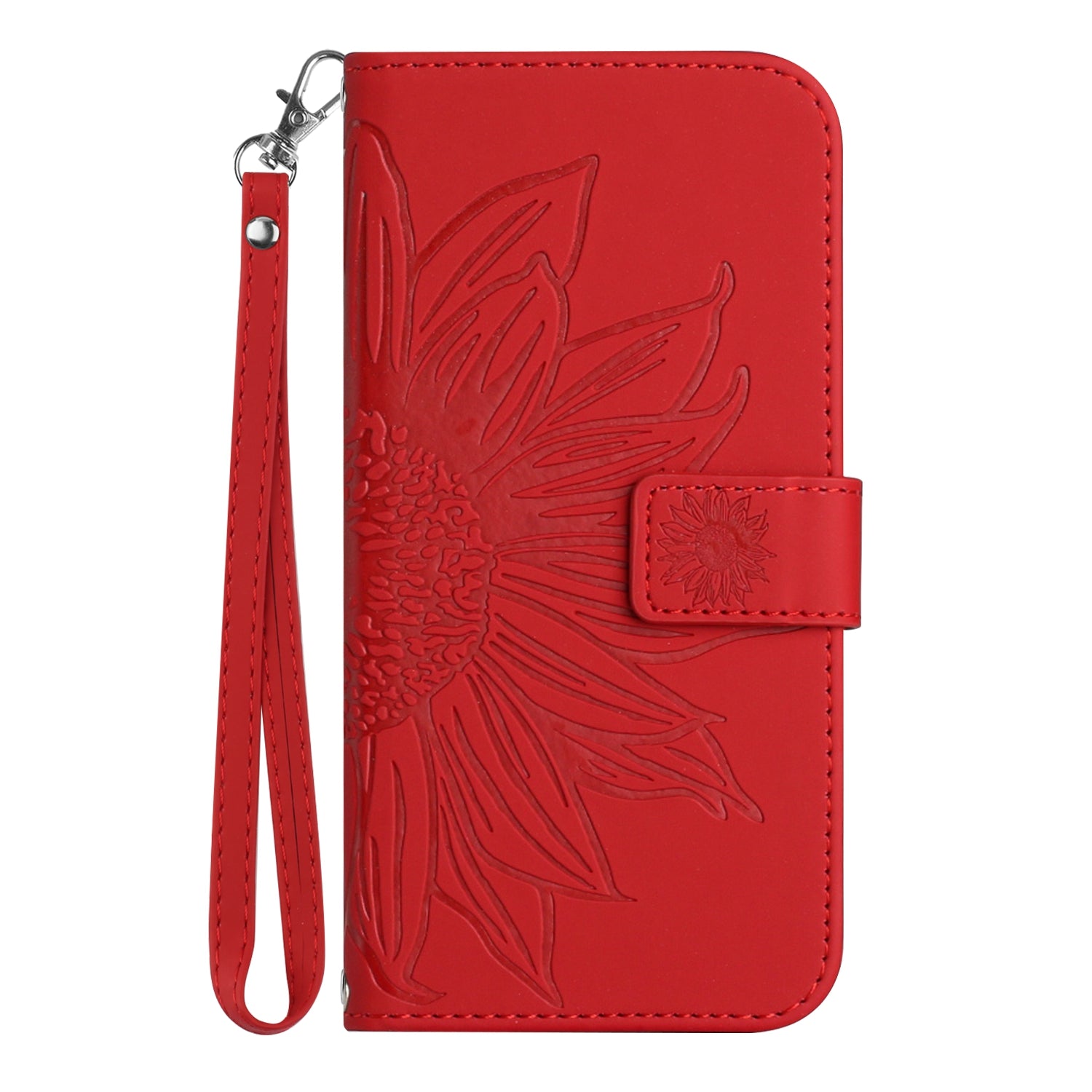 For Xiaomi 17 Pro Max Case Sunflower Imprint Leather Wallet Phone Cover with Wrist Strap - Red