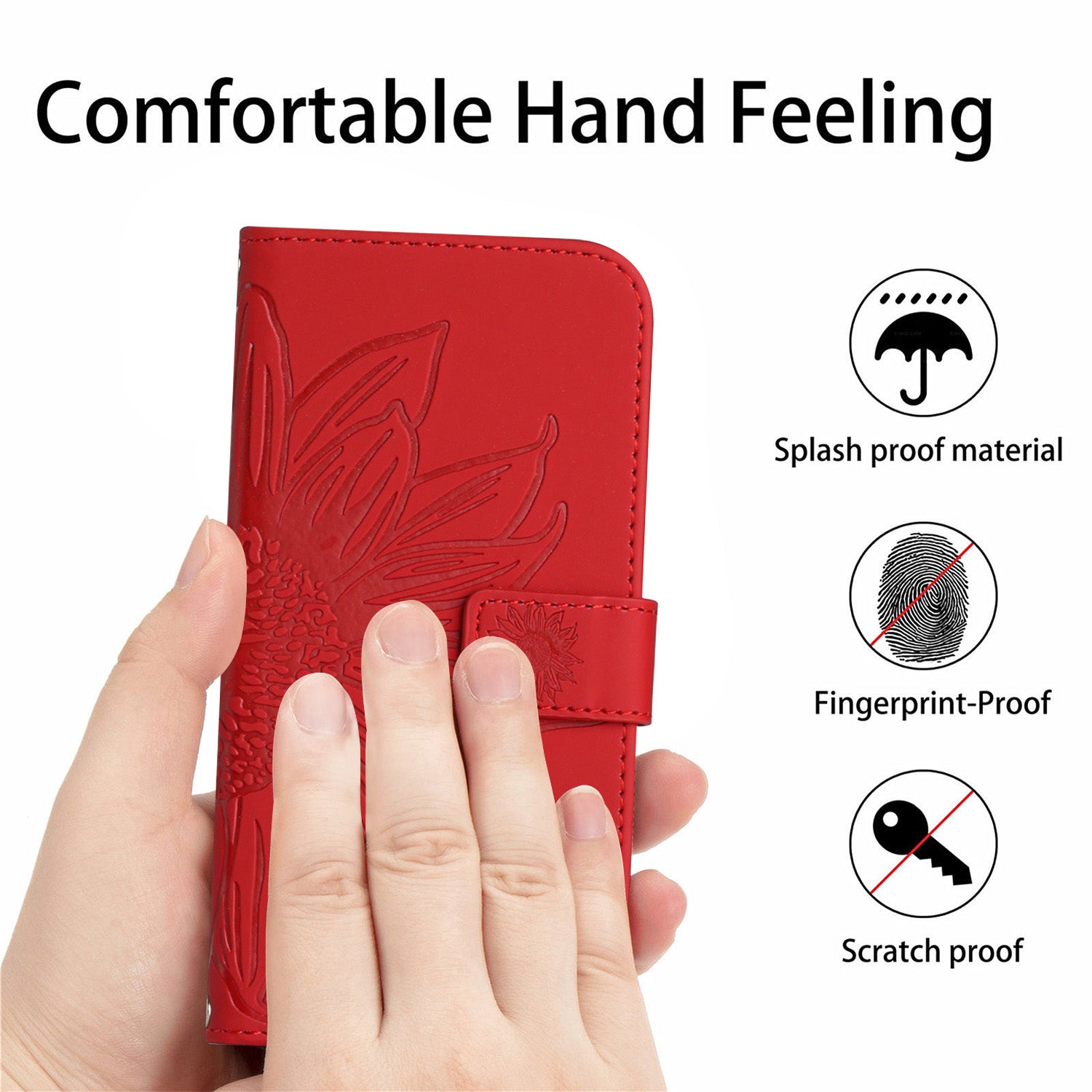For Xiaomi 17 Pro Max Case Sunflower Imprint Leather Wallet Phone Cover with Wrist Strap - Red