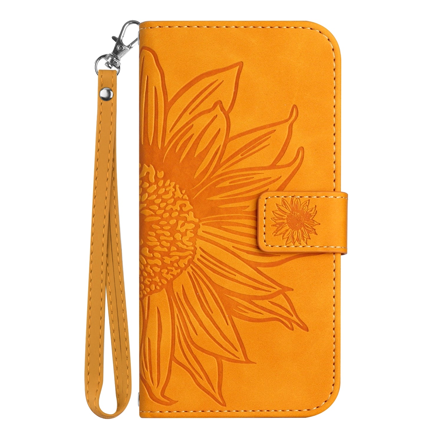 For Xiaomi 17 Pro Max Case Sunflower Imprint Leather Wallet Phone Cover with Wrist Strap - Yellow