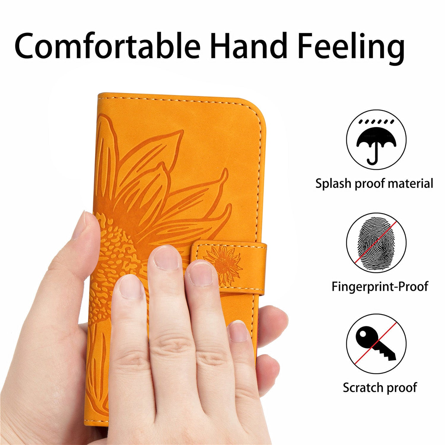 For Xiaomi 17 Pro Max Case Sunflower Imprint Leather Wallet Phone Cover with Wrist Strap - Yellow