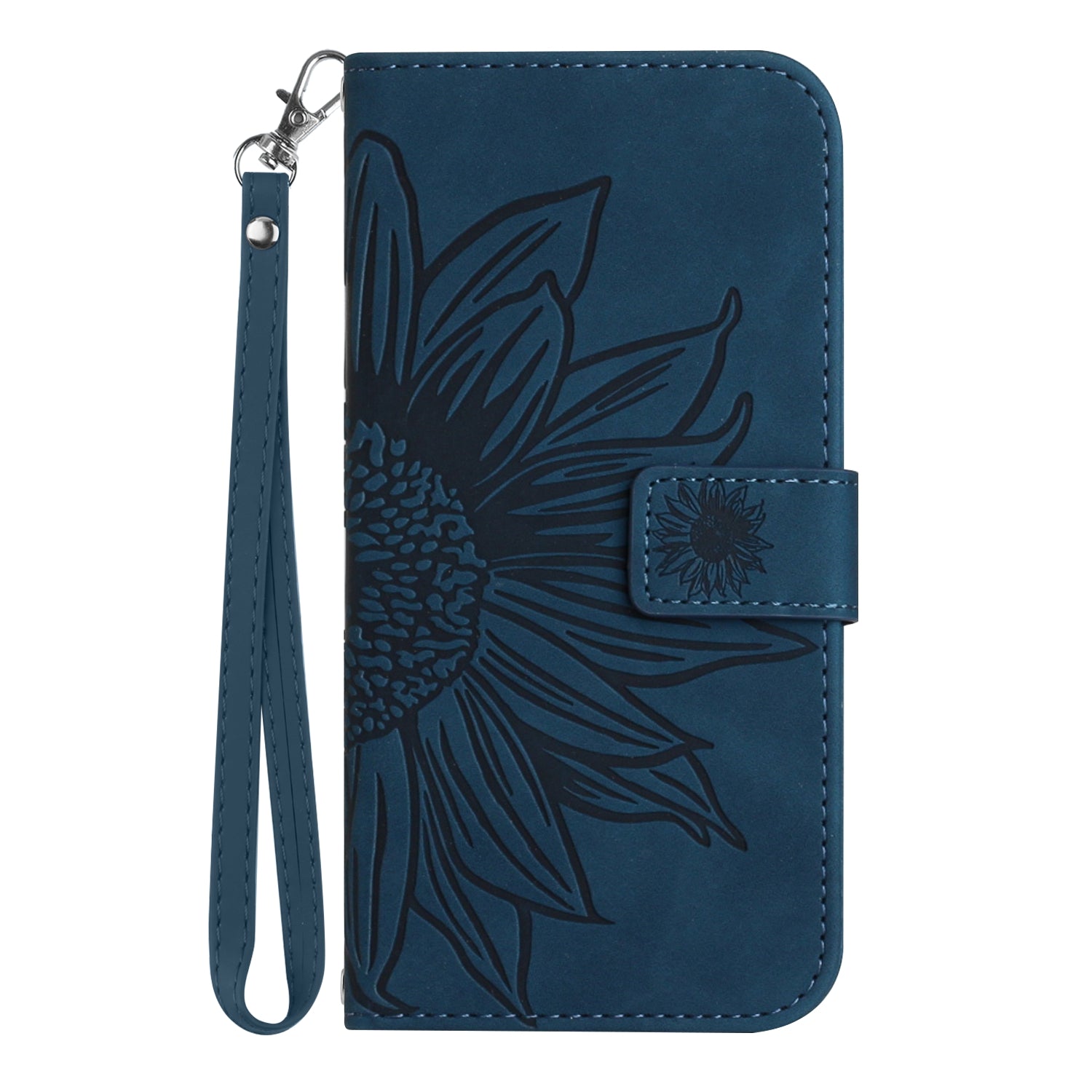 For Xiaomi 17 Pro Max Case Sunflower Imprint Leather Wallet Phone Cover with Wrist Strap - Dark Blue