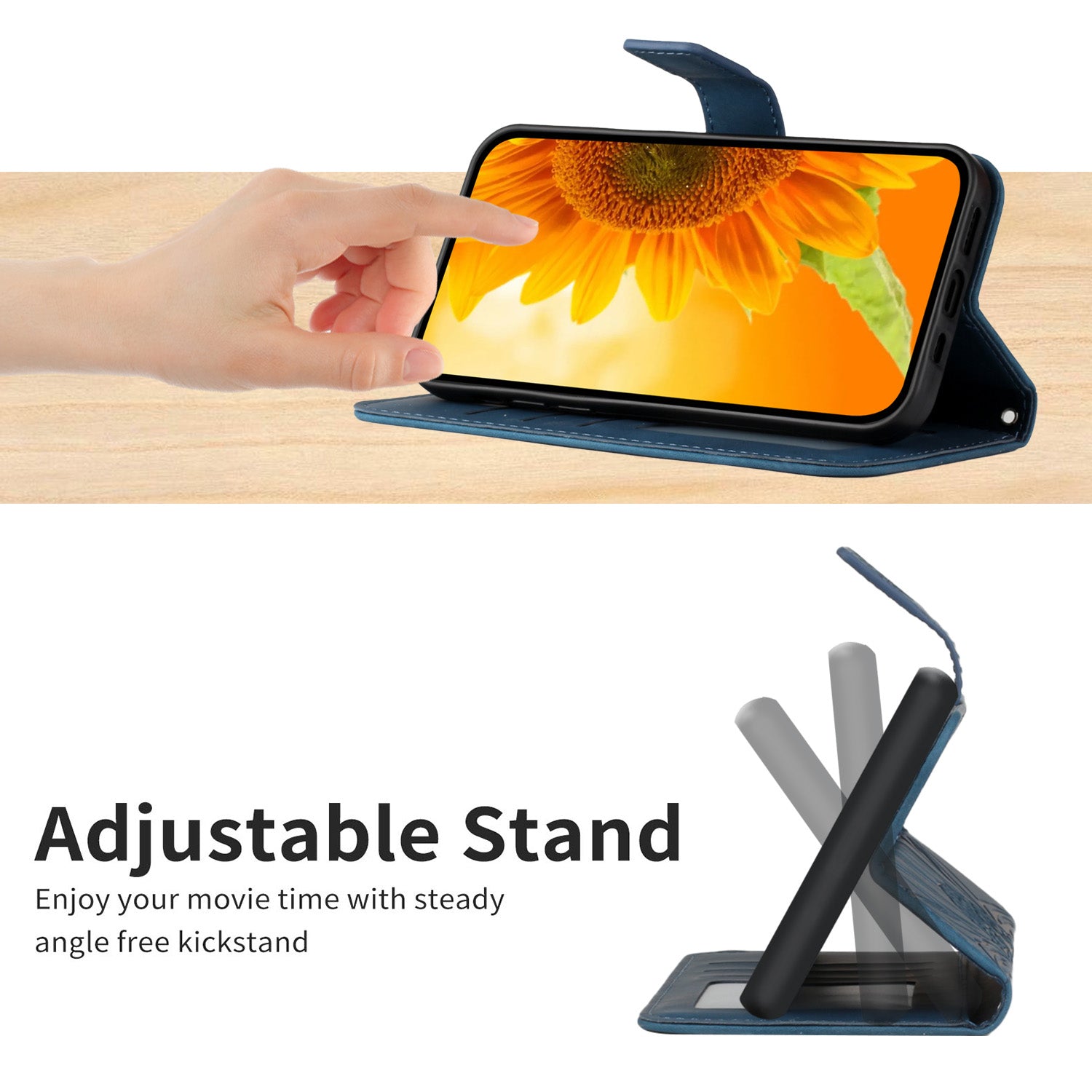 For Xiaomi 17 Pro Max Case Sunflower Imprint Leather Wallet Phone Cover with Wrist Strap - Dark Blue
